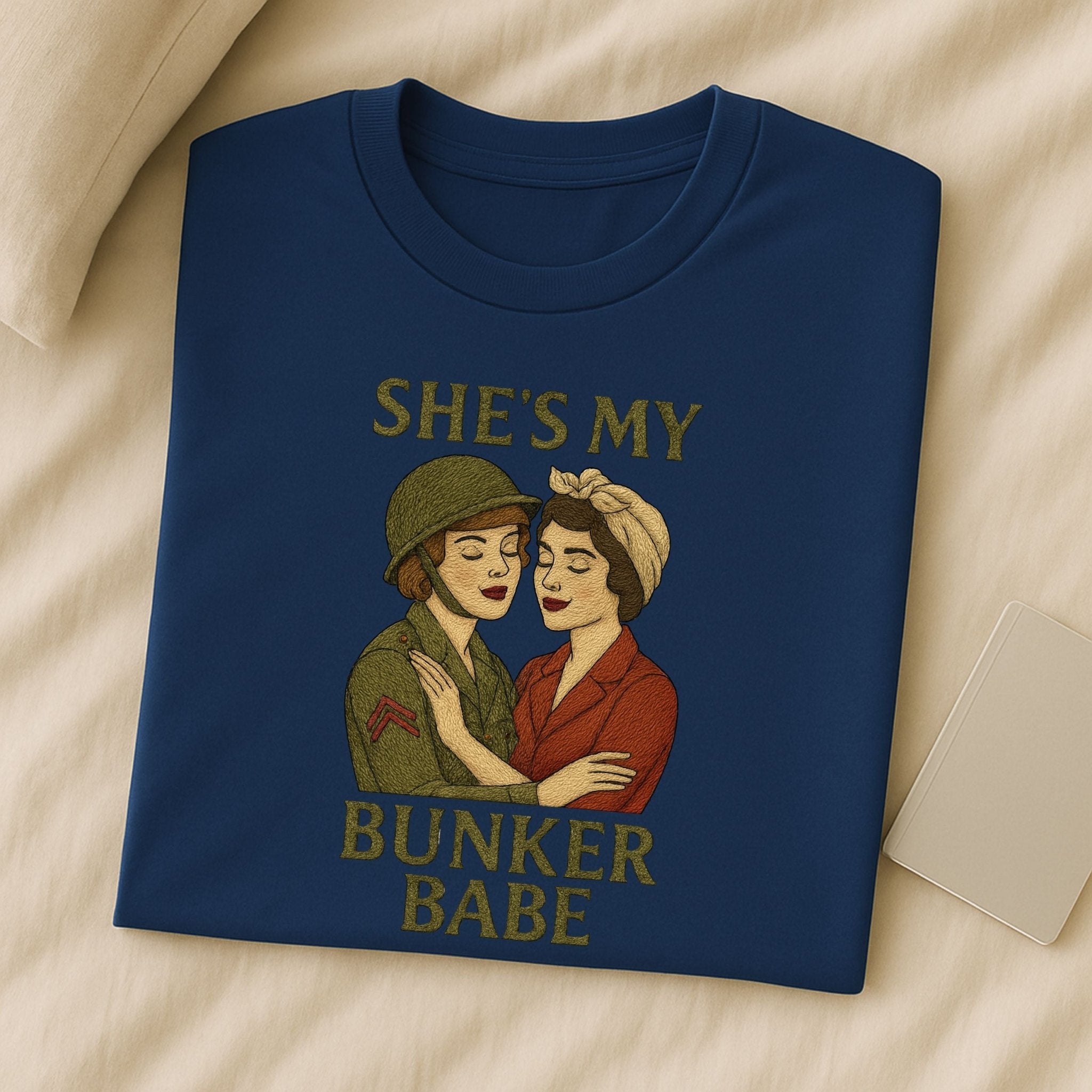 She’s My Bunker Babe – 1940s Lesbian T-Shirt, Retro Sapphic Resilience Gift - Craig Michael Design