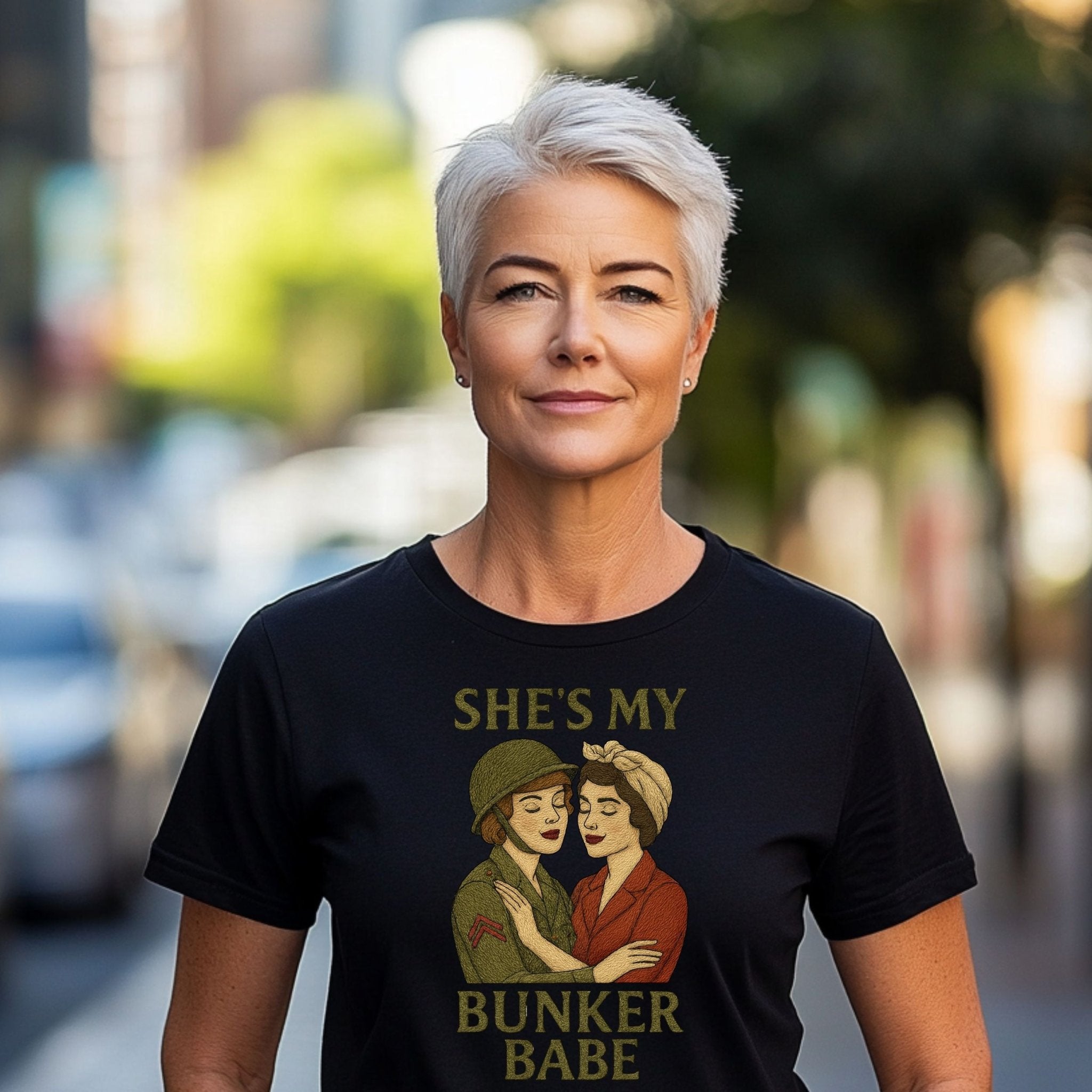 She’s My Bunker Babe – 1940s Lesbian T-Shirt, Retro Sapphic Resilience Gift - Craig Michael Design
