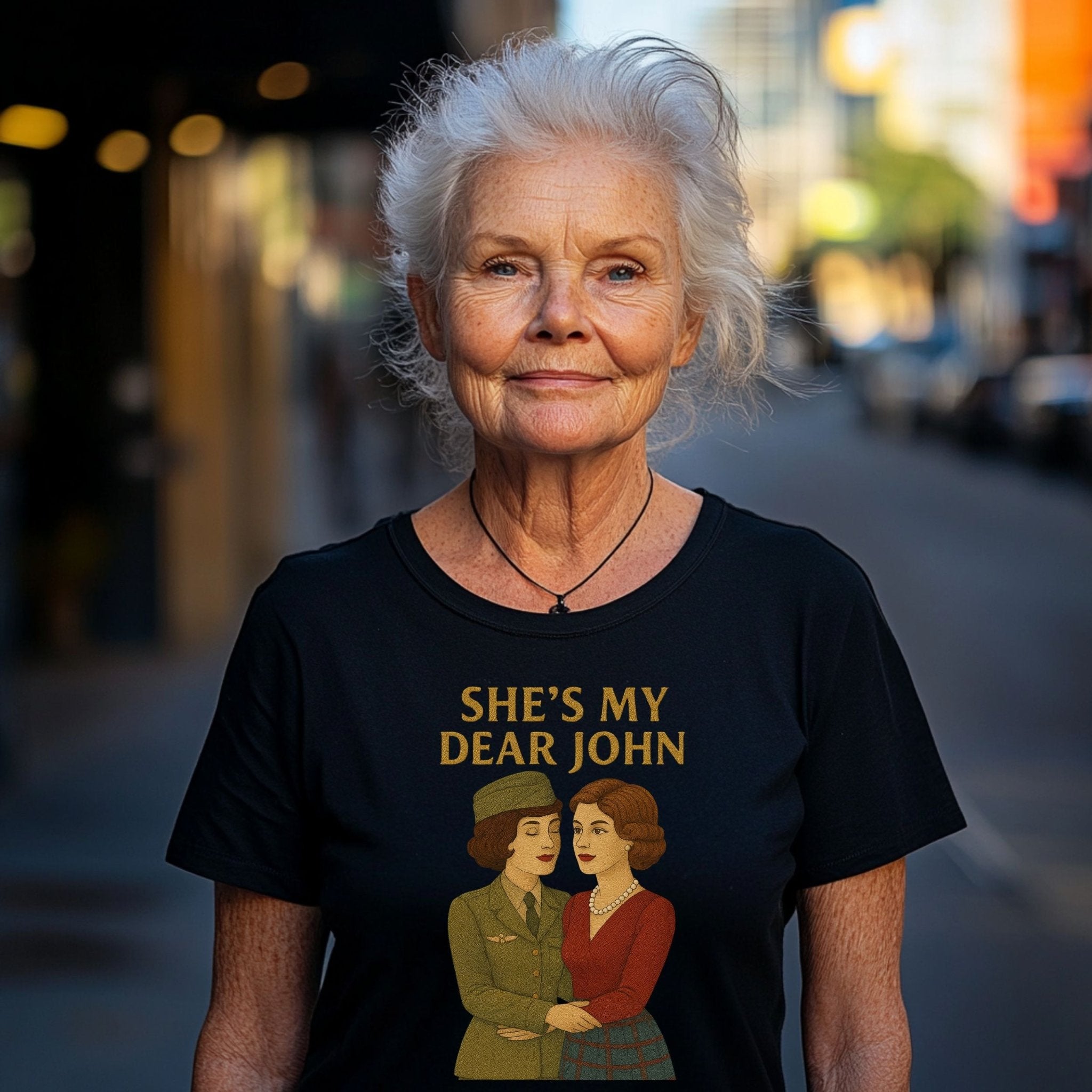 She’s My Dear John Tee, 1940s Lesbian Couple T-Shirt, Embroidered Style Wartime Love Letter Shirt, Vintage Queer Gift for Her - Craig Michael Design