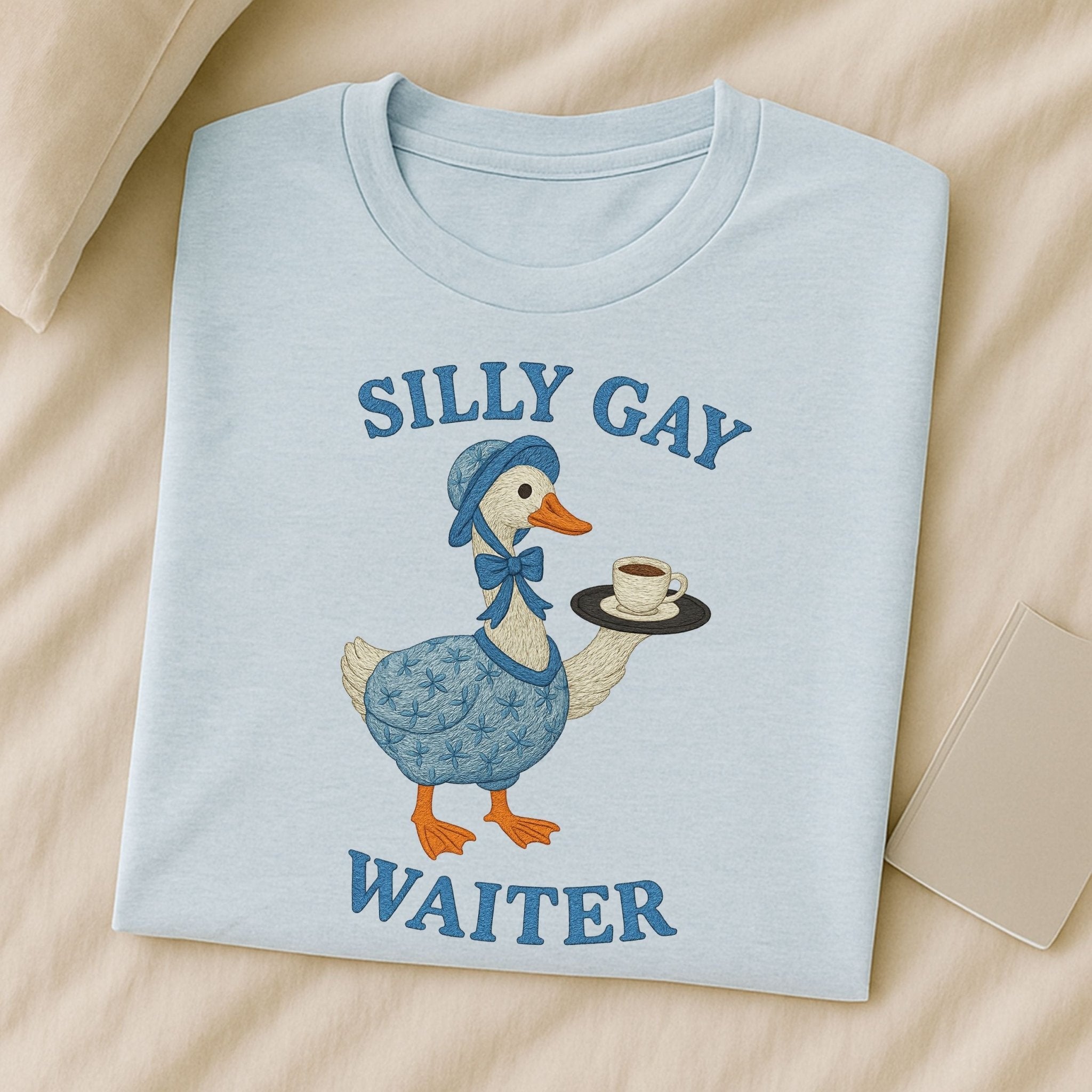 Silly Gay Waiter Shirt, Funny LGBTQ T-Shirt, Cottagecore Goose Coffee Top, Camp Pride Gift for Him or Her, Gay Hospitality Tee - Craig Michael Design