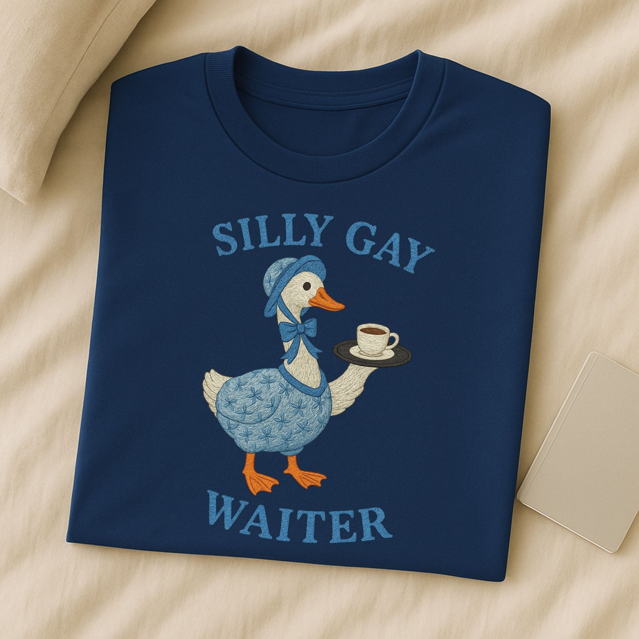 Silly Gay Waiter Shirt, Funny LGBTQ T-Shirt, Cottagecore Goose Coffee Top, Camp Pride Gift for Him or Her, Gay Hospitality Tee - Craig Michael Design