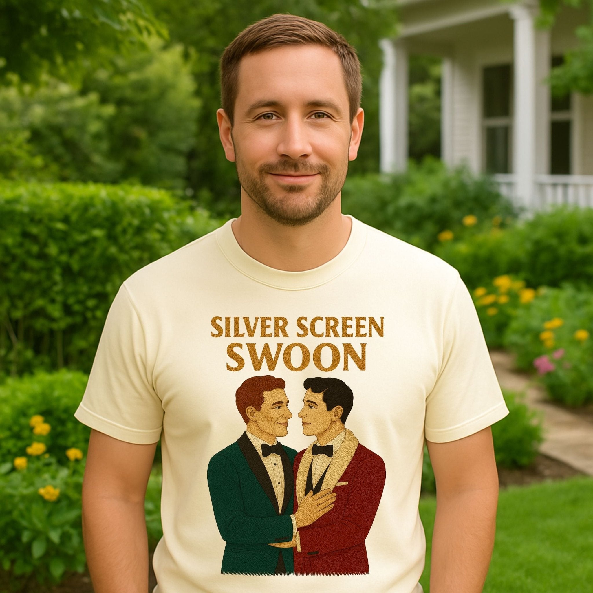 Silver Screen Swoon Shirt – 1930s Gay Hollywood T-Shirt, Embroidered Style Vintage Tee - Craig Michael Design