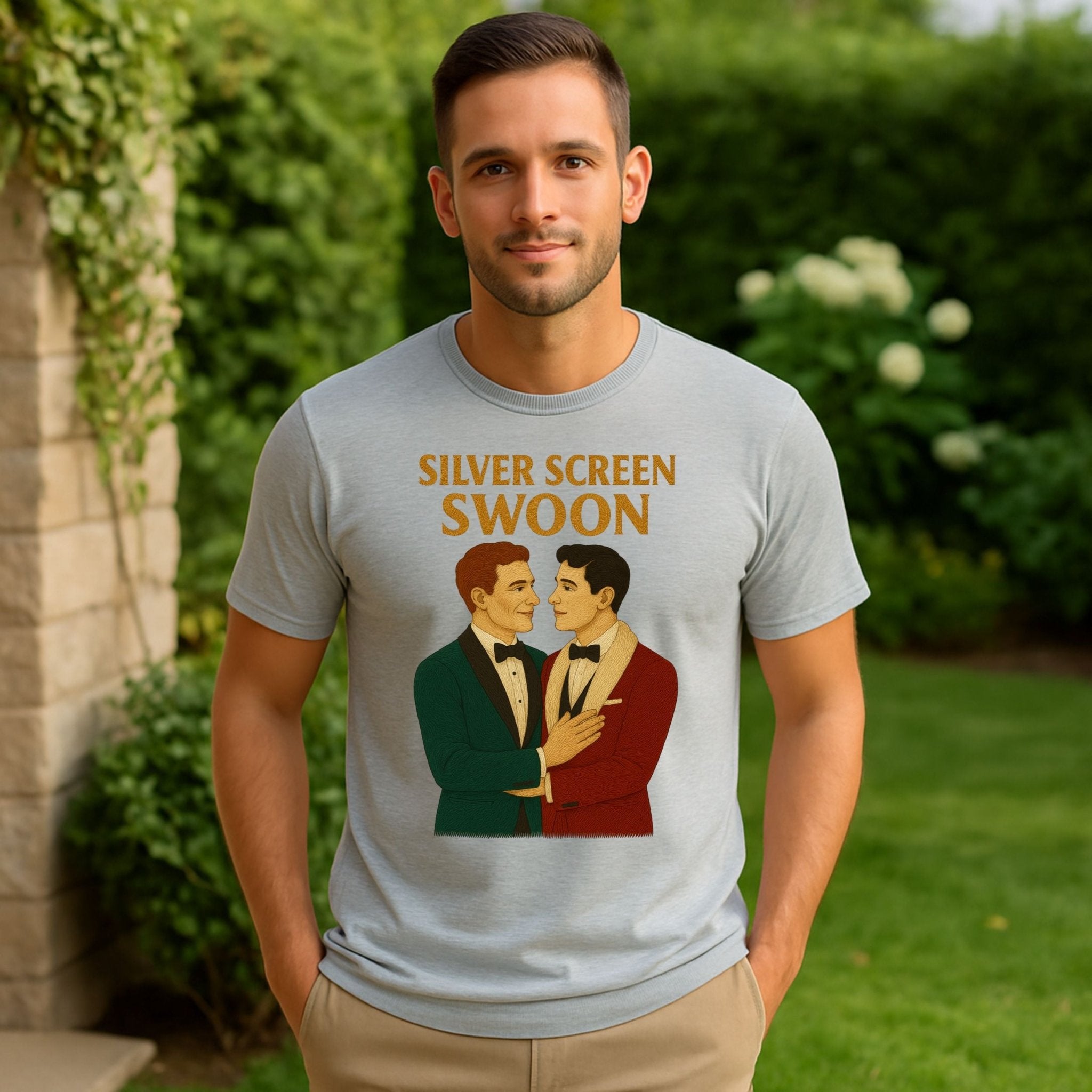 Silver Screen Swoon Shirt – 1930s Gay Hollywood T-Shirt, Embroidered Style Vintage Tee - Craig Michael Design