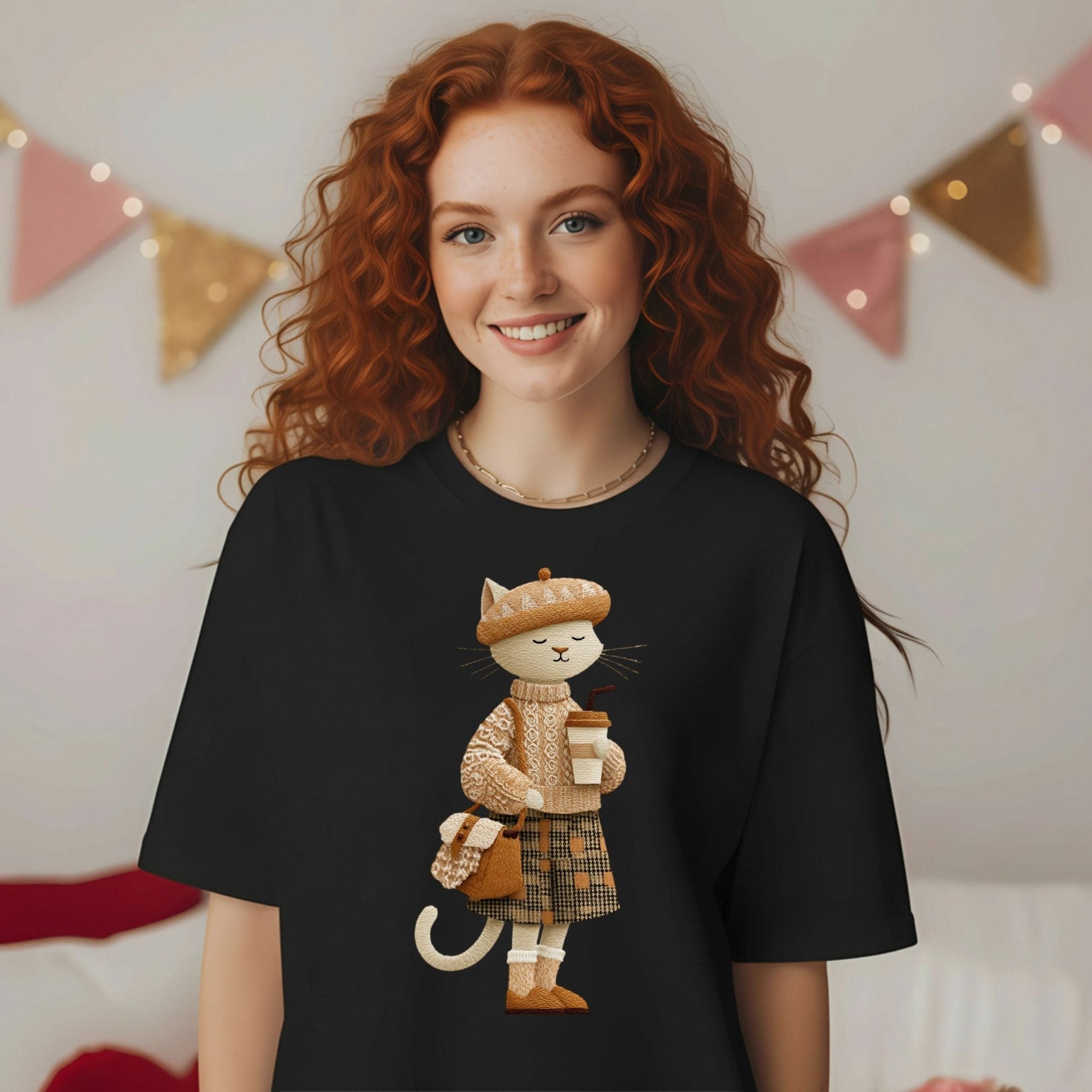 Smiling Autumn Plaid Kitty Tee - Craig Michael Design
