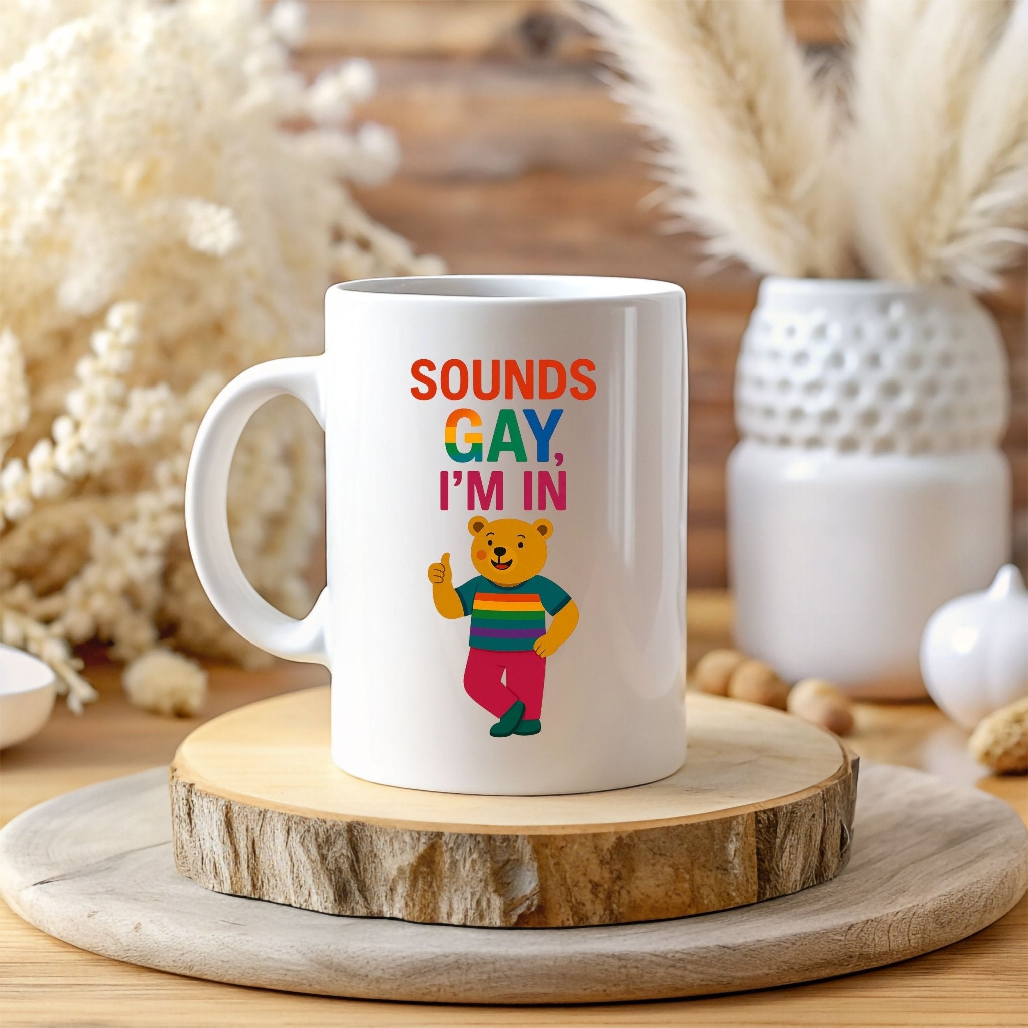 Sounds Gay I'm In Mug, Funny Gay Bear Coffee Cup, Colourful LGBTQ Pride Gift for Him - Craig Michael Design