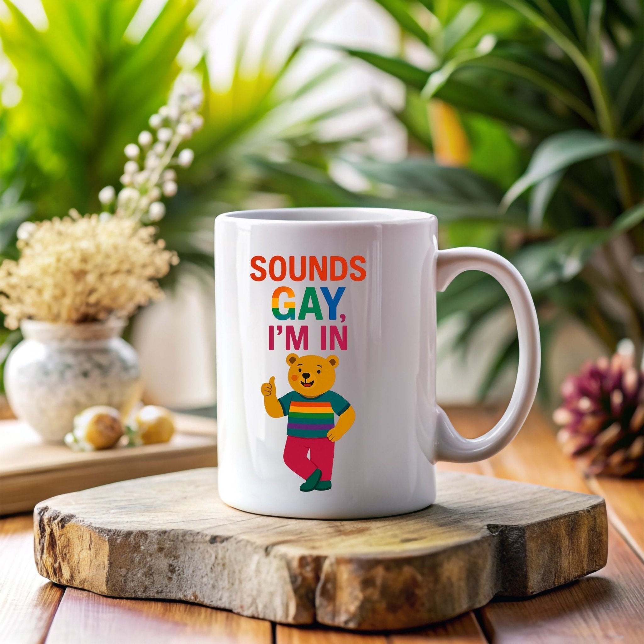Sounds Gay I'm In Mug, Funny Gay Bear Coffee Cup, Colourful LGBTQ Pride Gift for Him - Craig Michael Design