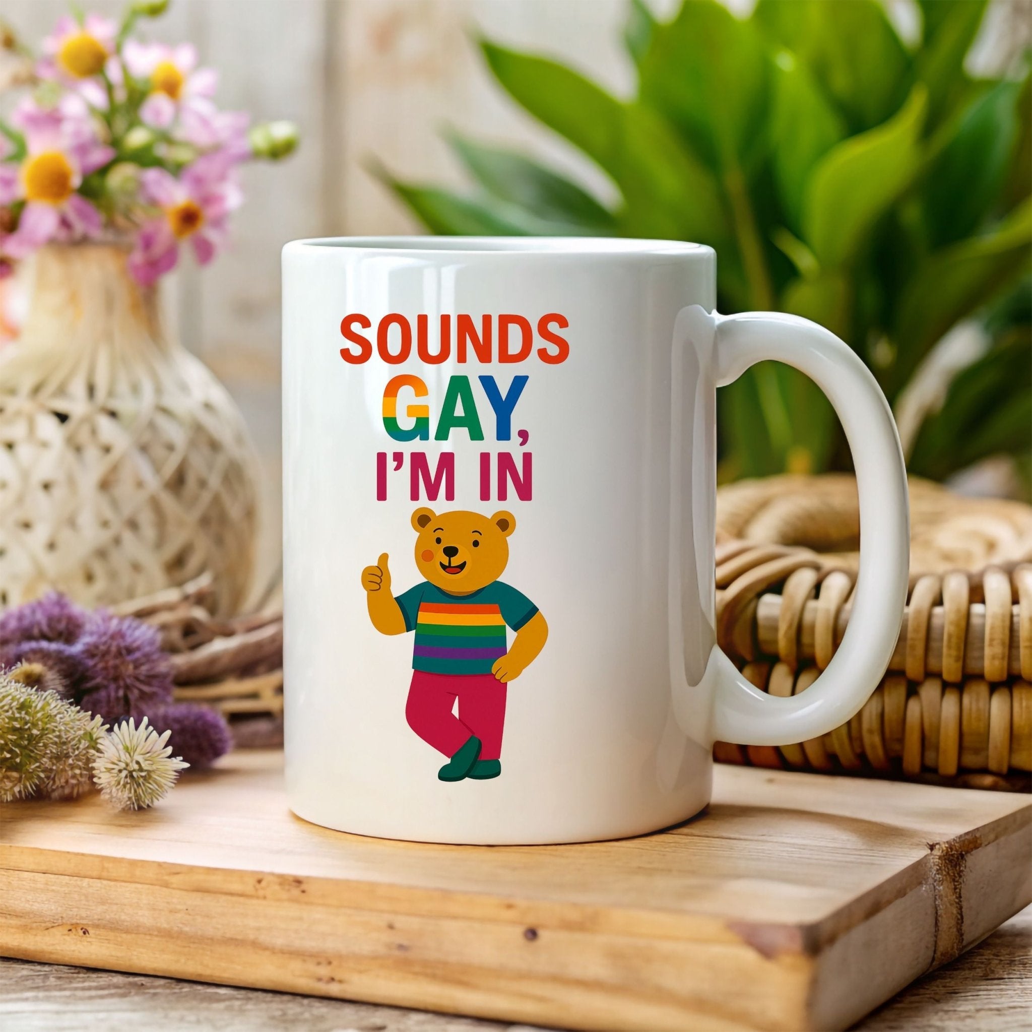 Sounds Gay I'm In Mug, Funny Gay Bear Coffee Cup, Colourful LGBTQ Pride Gift for Him - Craig Michael Design