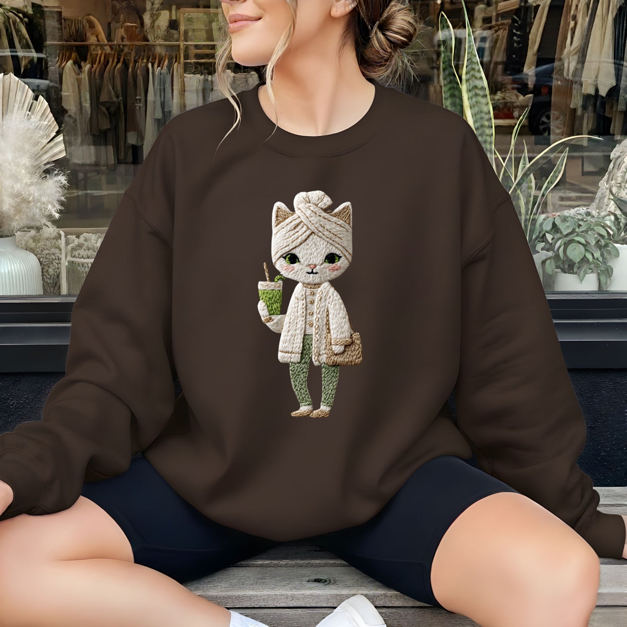 Spa Cat T-Shirt, Relaxing Cat, Cute Cat, Cat with Smoothie, Gift for Cat Lover, Funny Cat Tee, Kitten Shirt, Embroidered Cat, Womens T-Shirt - Craig Michael Design