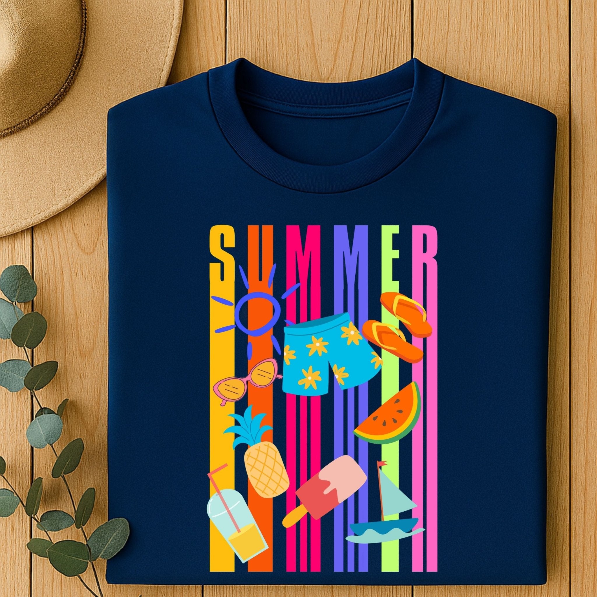 Summer Graphic T-Shirt, Bright Holiday Icons Tee, Fun Beach Vibes Shirt for Men - Craig Michael Design