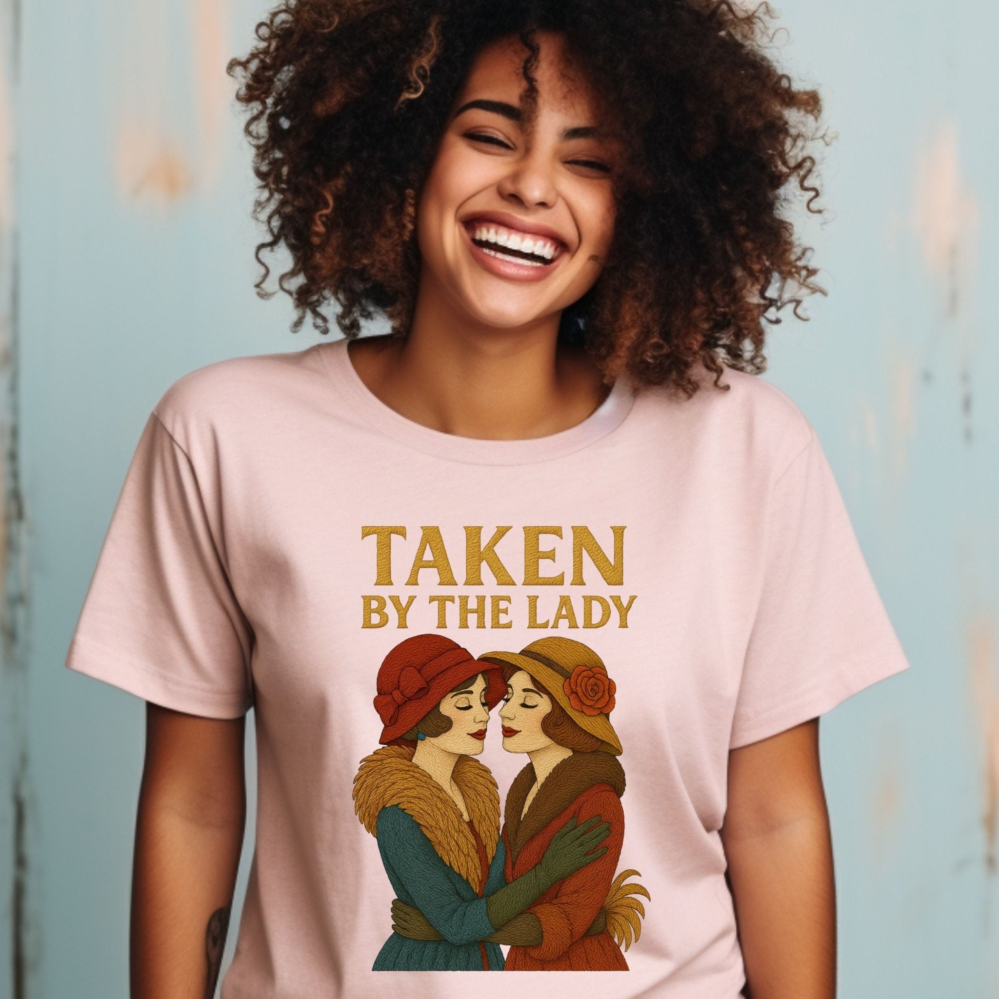 Taken by the Lady Tee, Vintage Lesbian Couple T-Shirt, Embroidered Style Femme Pride Gift, Romantic Queer Shirt for Her - Craig Michael Design