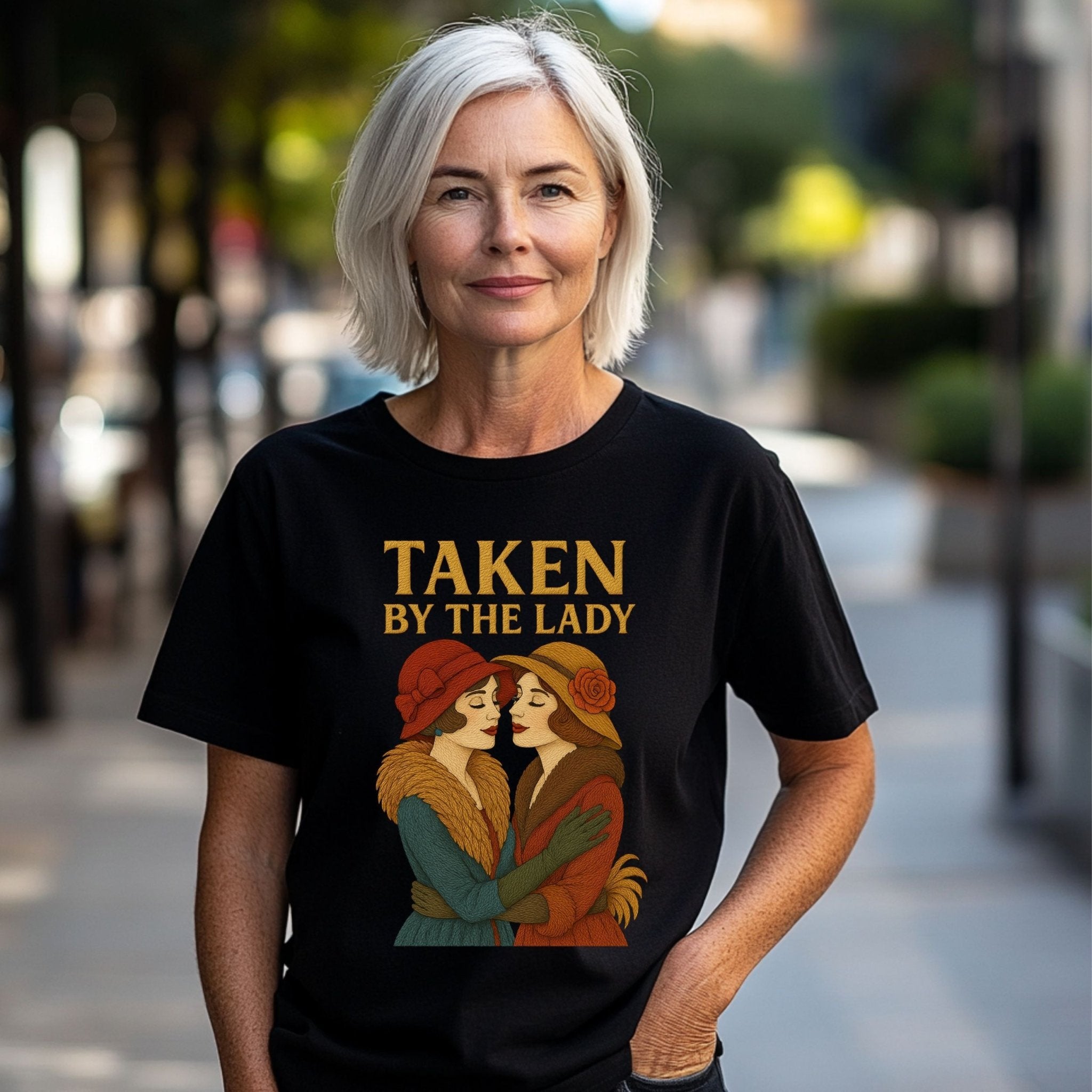 Taken by the Lady Tee, Vintage Lesbian Couple T-Shirt, Embroidered Style Femme Pride Gift, Romantic Queer Shirt for Her - Craig Michael Design