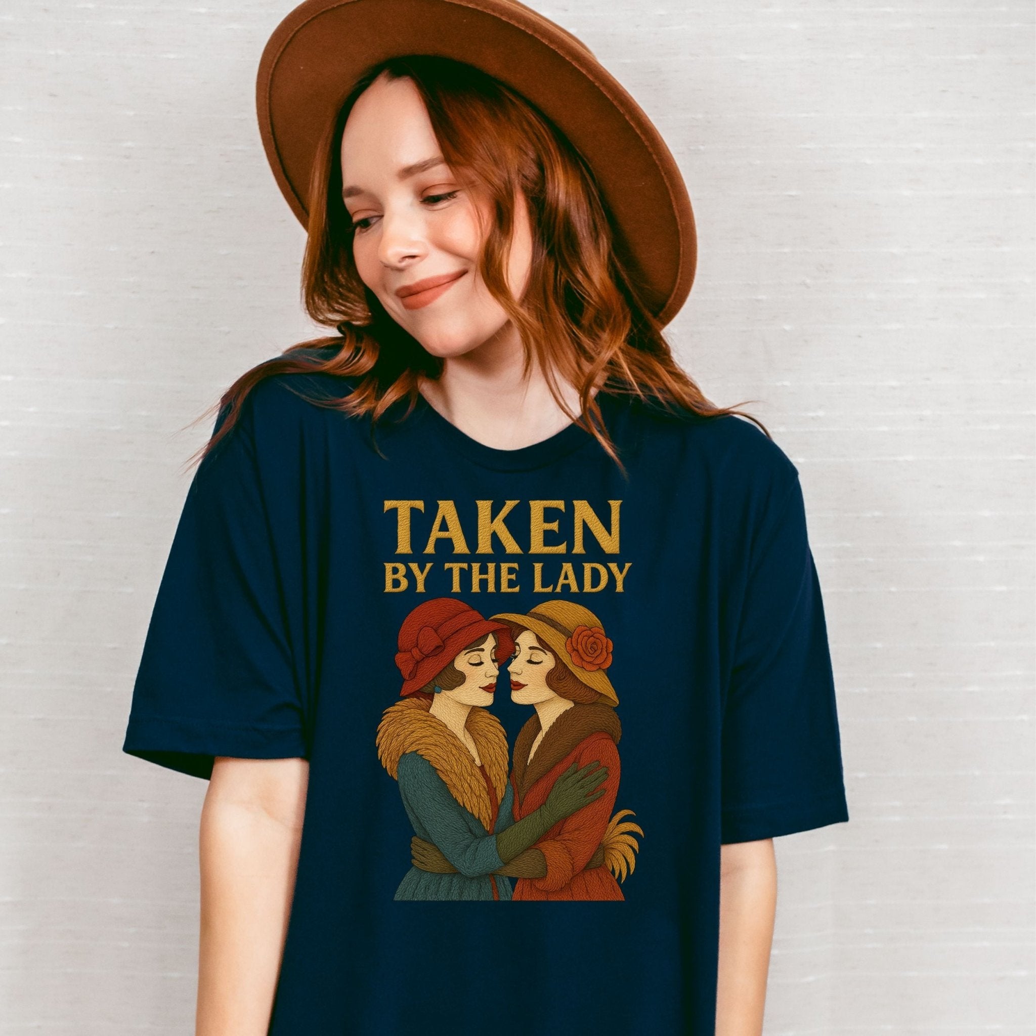 Taken by the Lady Tee, Vintage Lesbian Couple T-Shirt, Embroidered Style Femme Pride Gift, Romantic Queer Shirt for Her - Craig Michael Design