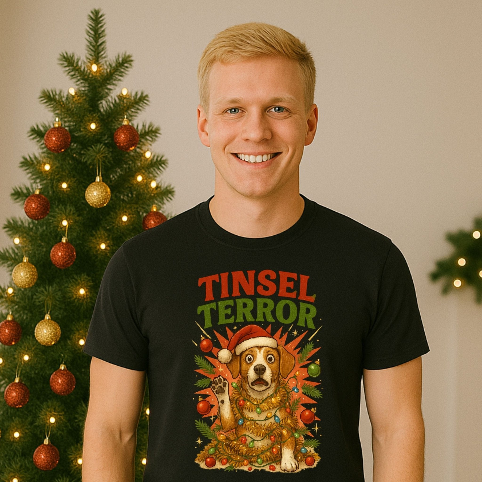 Tinsel Terror Beagle Christmas Holiday Dog Graphic T-Shirt - Craig Michael Design