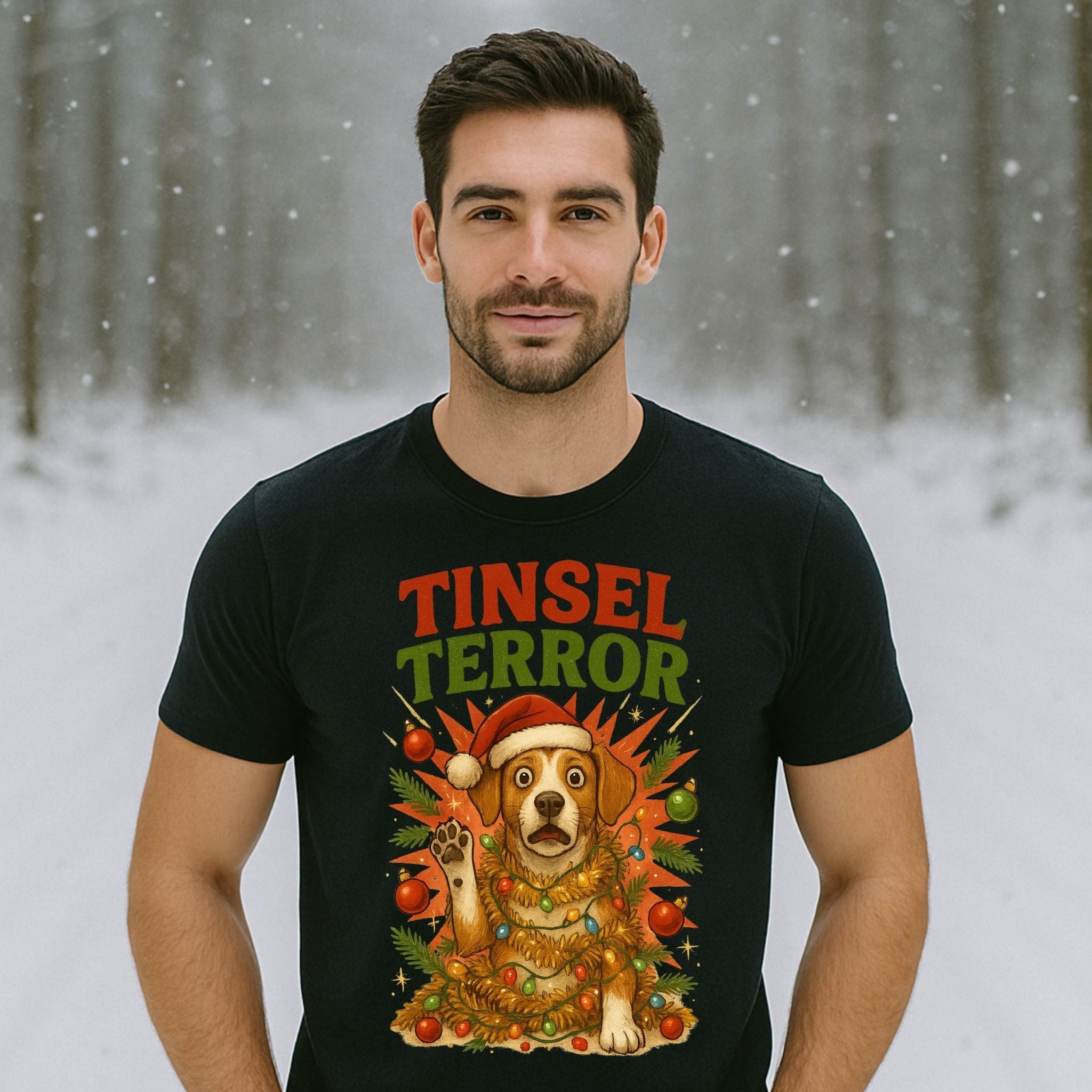Tinsel Terror Beagle Christmas Holiday Dog Graphic T-Shirt - Craig Michael Design