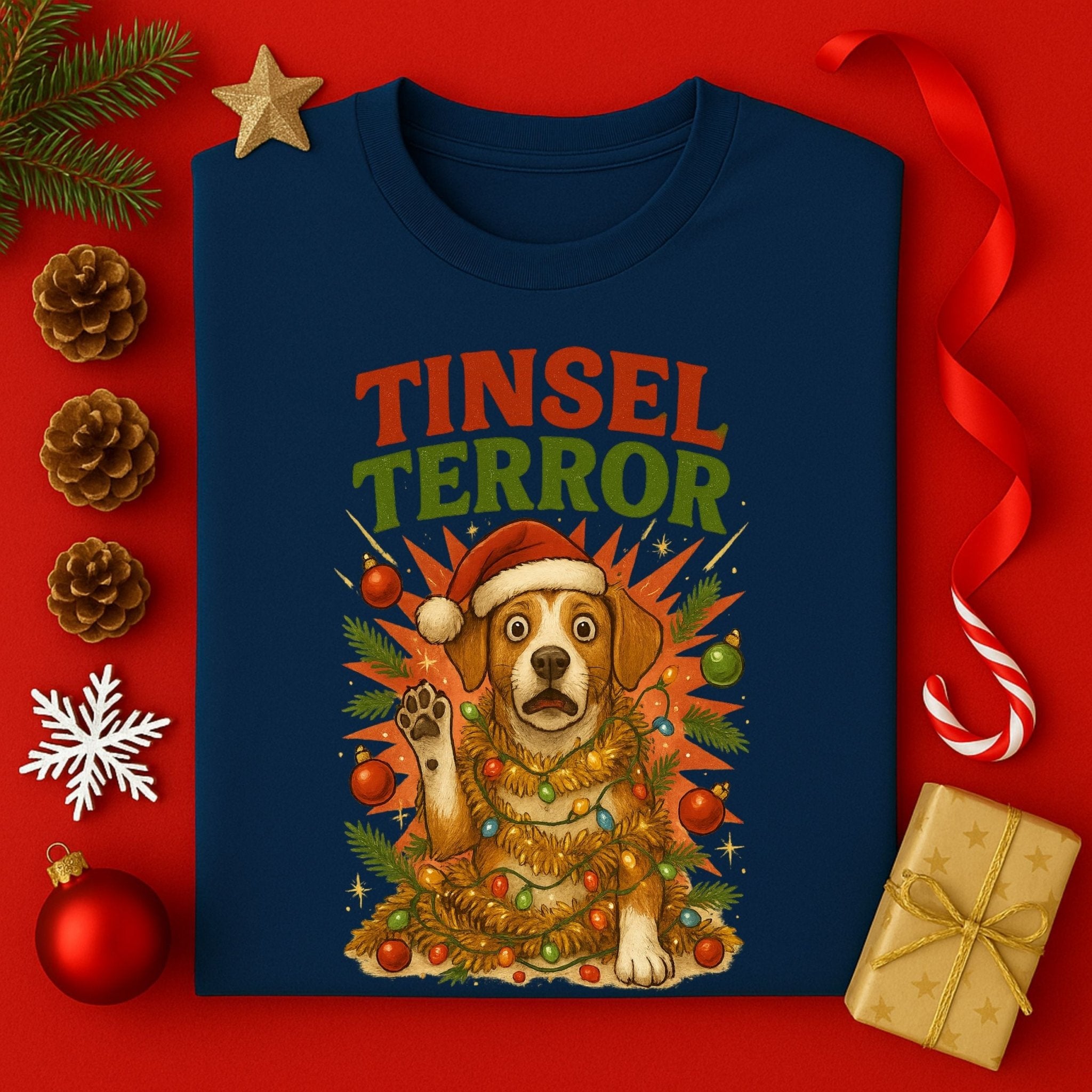 Tinsel Terror Beagle Christmas Holiday Dog Graphic T-Shirt - Craig Michael Design
