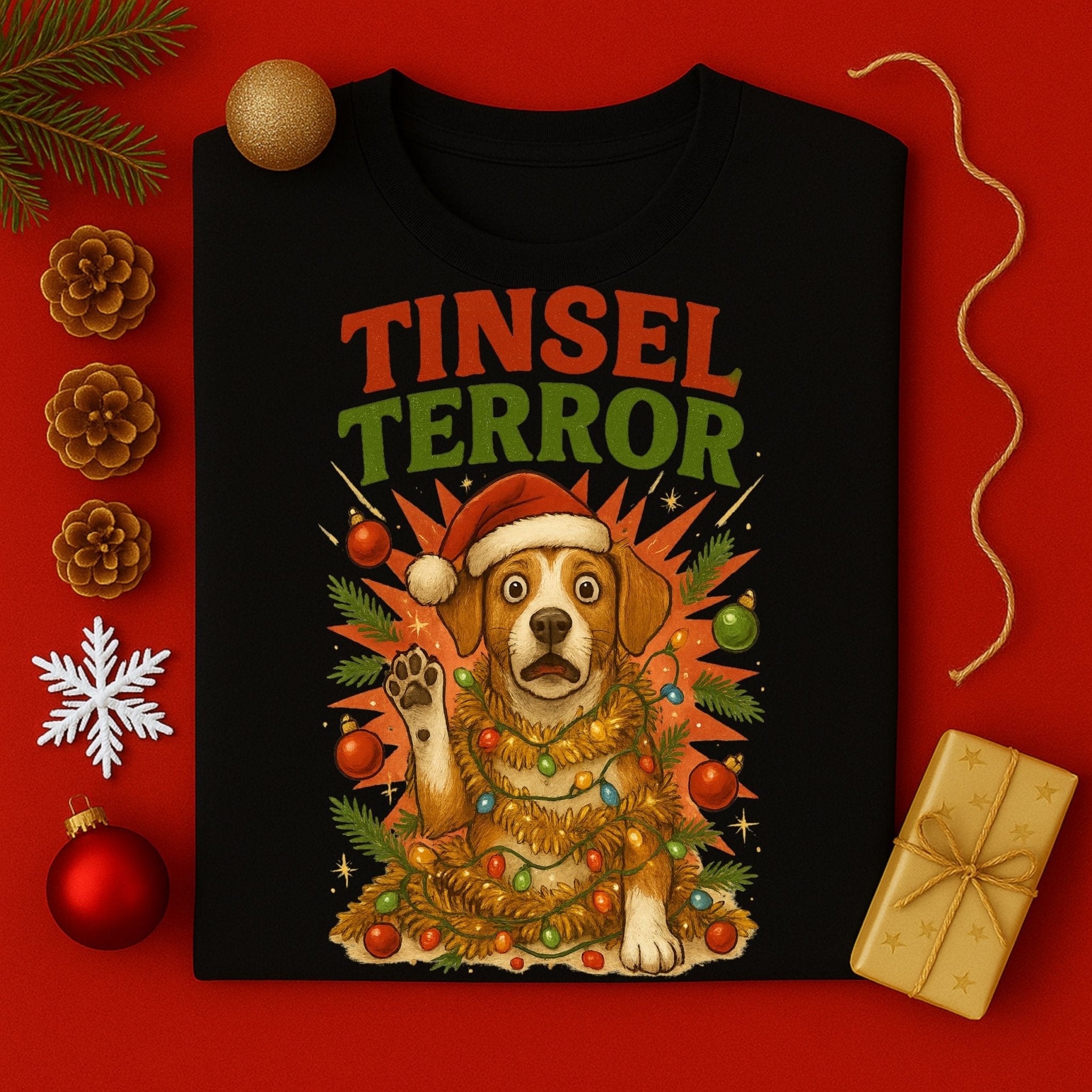 Tinsel Terror Beagle Christmas Holiday Dog Graphic T-Shirt - Craig Michael Design
