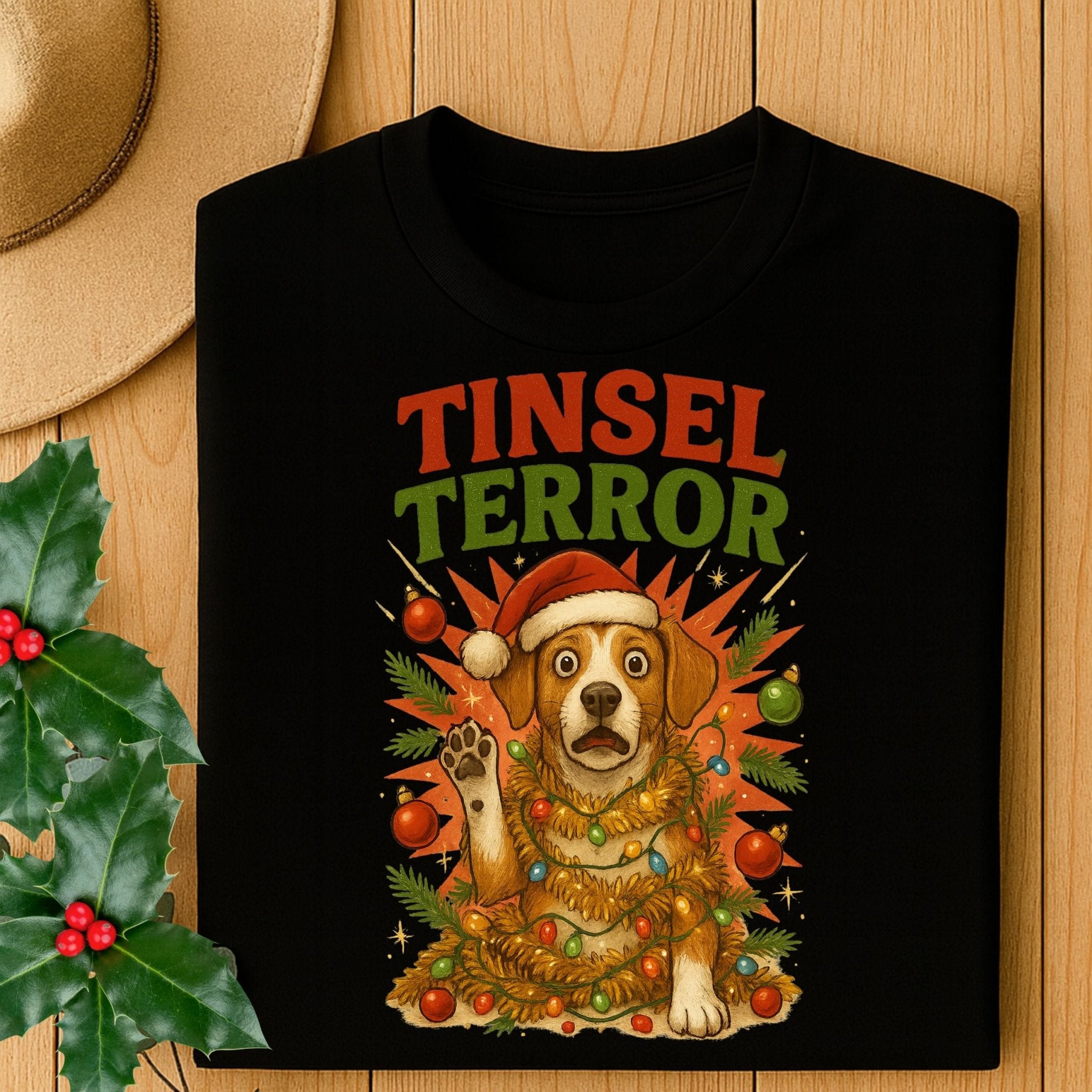 Tinsel Terror Beagle Christmas Holiday Dog Graphic T-Shirt - Craig Michael Design