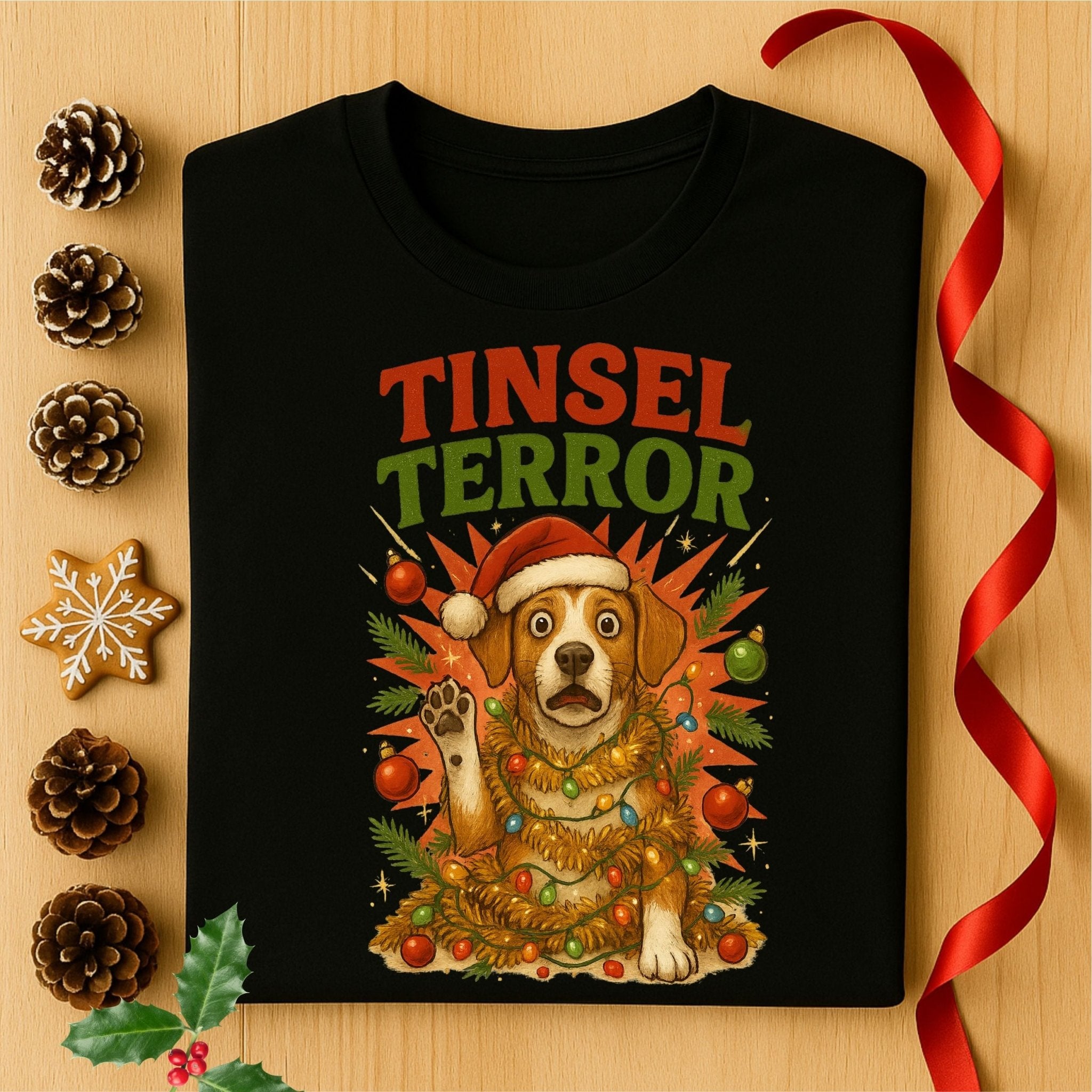 Tinsel Terror Beagle Christmas Holiday Dog Graphic T-Shirt - Craig Michael Design