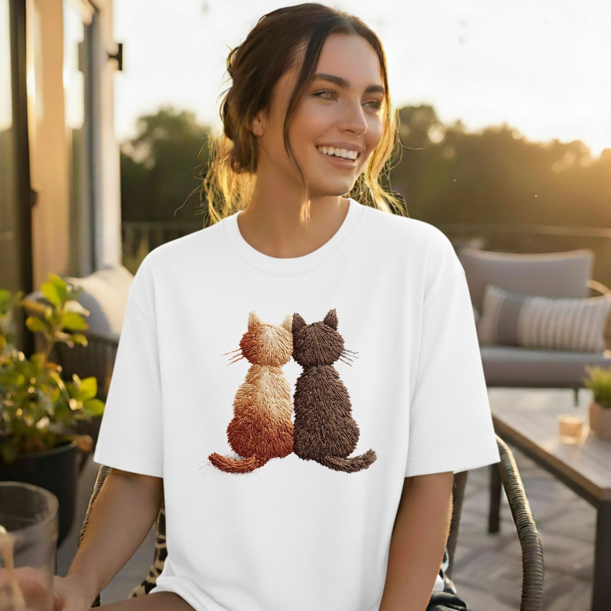 Two Cats Embroidered Style T-Shirt - Craig Michael Design