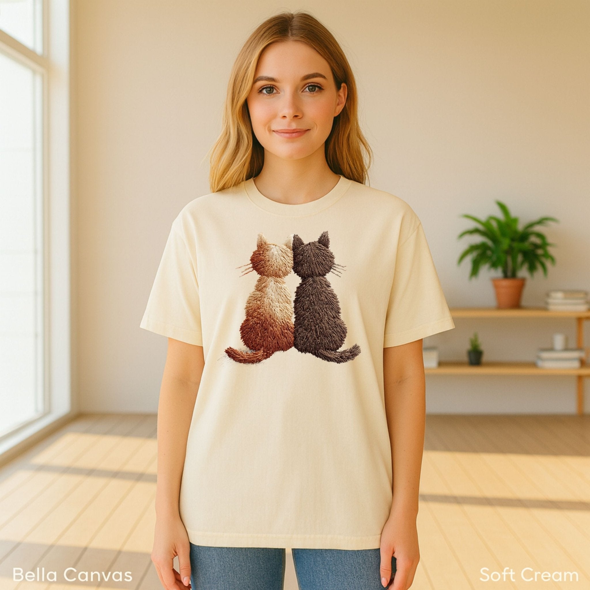 Two Cats Embroidered Style T-Shirt - Craig Michael Design