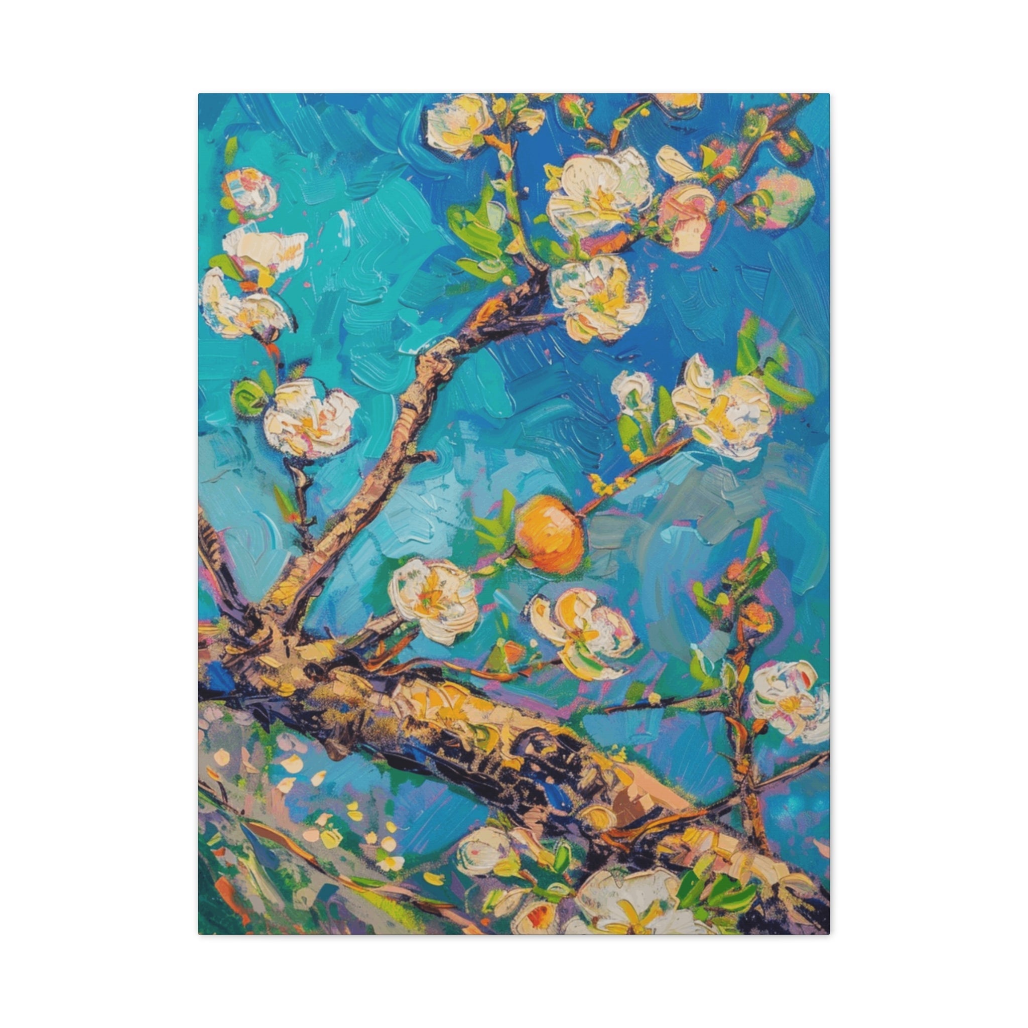 Vibrant abstract impressionist painting, oil pastel artwork, apricot blossoms, plum blossoms, Spring Awakening on Canvas - Craig Michael Design