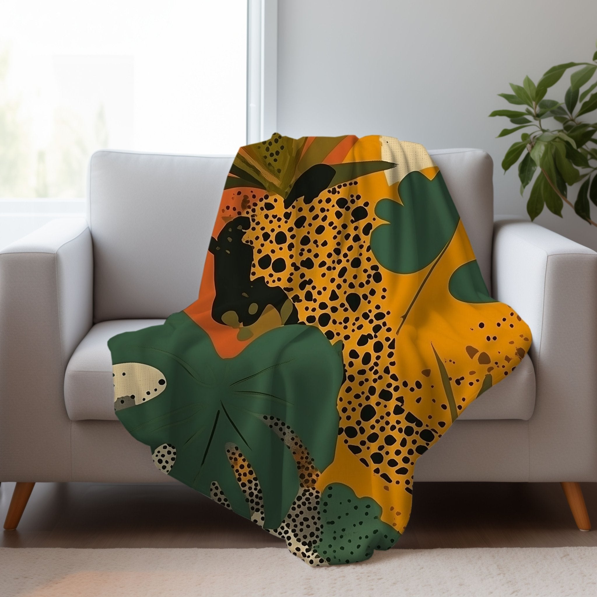Vibrant African Inspired Blanket, Colourful Abstract Design Throw, Unique Artistic Blanket for Home Decor, Cozy and Stylish Cover - Craig Michael Design