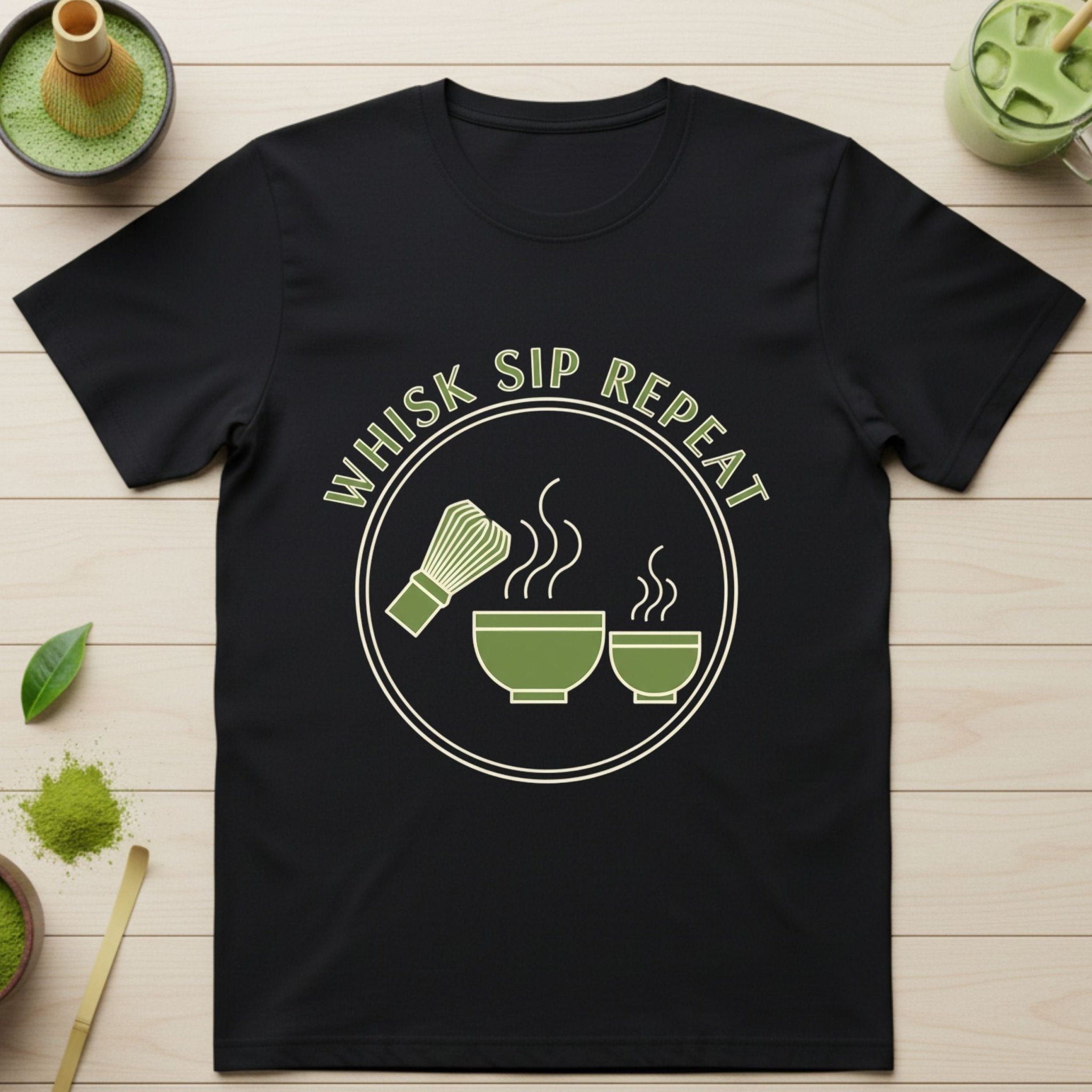 Whisk Sip Repeat T-Shirt, Matcha Lover Tee, Japanese Tea Shirt, Minimal Café Aesthetic Top, Matcha Gift for Her - Craig Michael Design