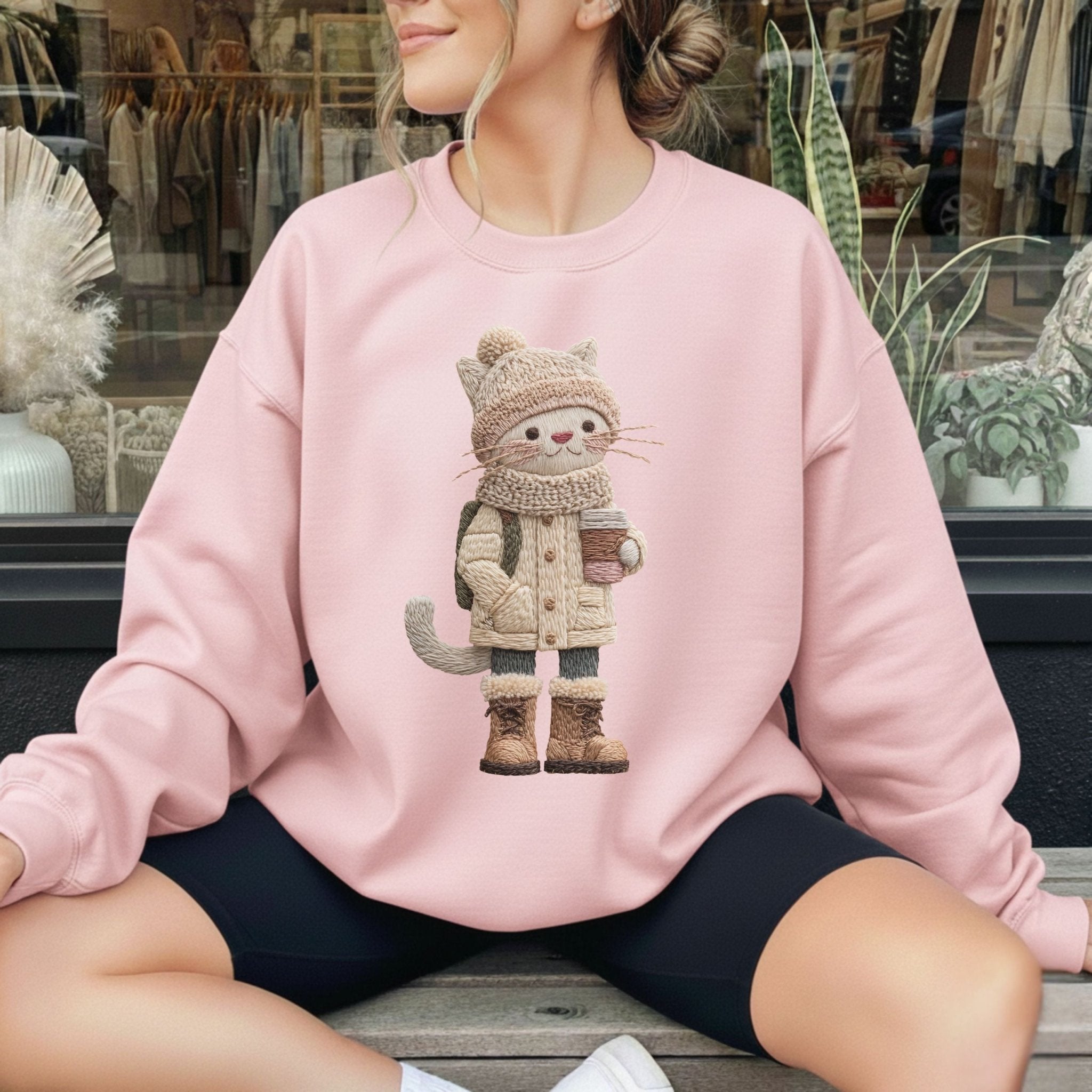 Winter Snuggly Cat Sweatshirt – Embroidered Style - Craig Michael Design