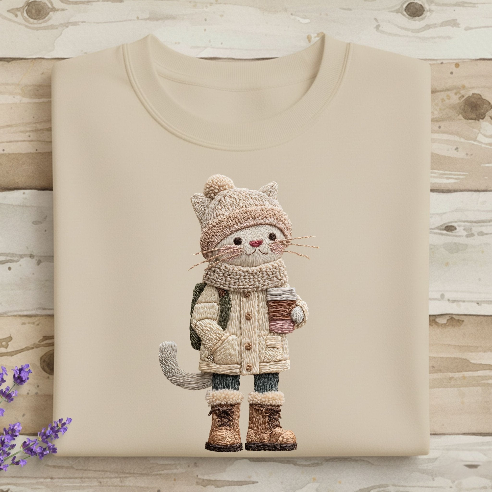 Winter Snuggly Cat Sweatshirt – Embroidered Style - Craig Michael Design