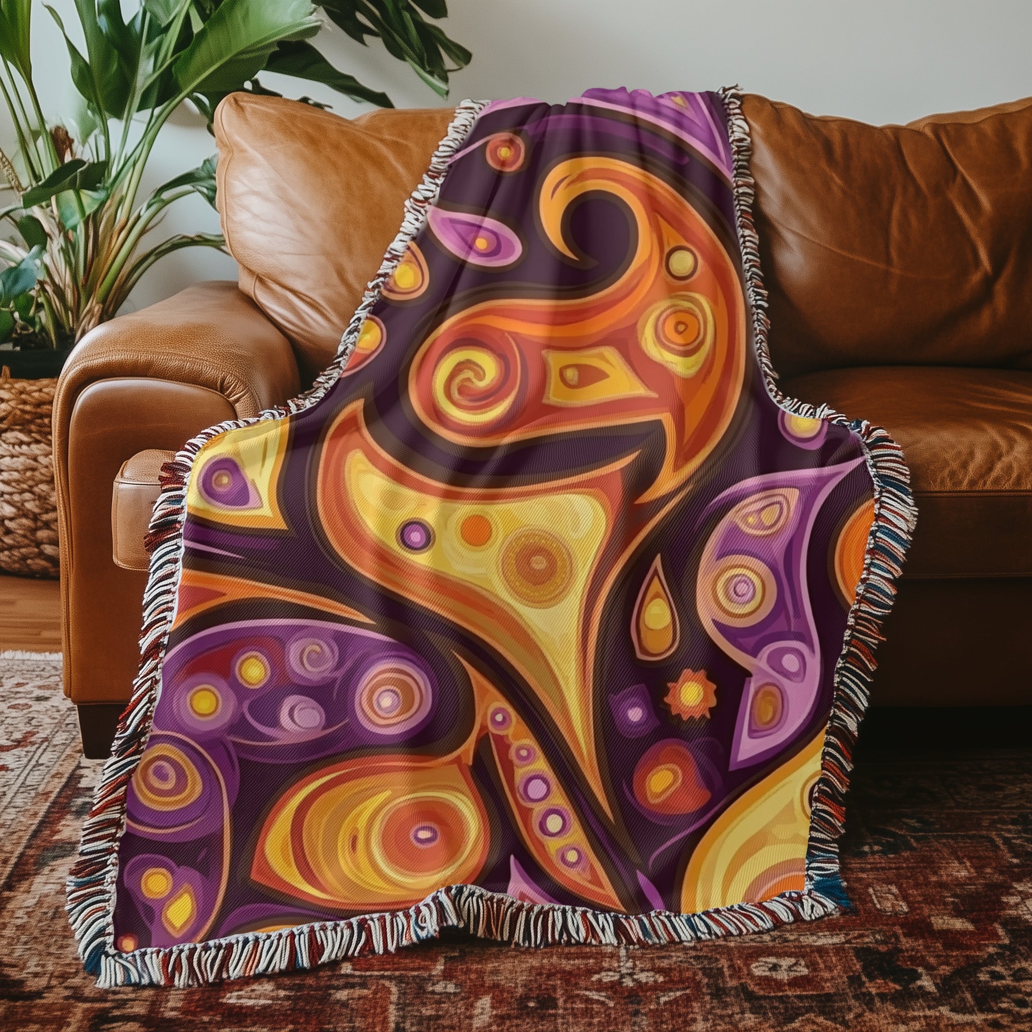 Woven Blanket - Psychedelic Abstract Art Throw Blanket, Colorful Swirl Pattern, Bohemian Home Decor - Craig Michael Design