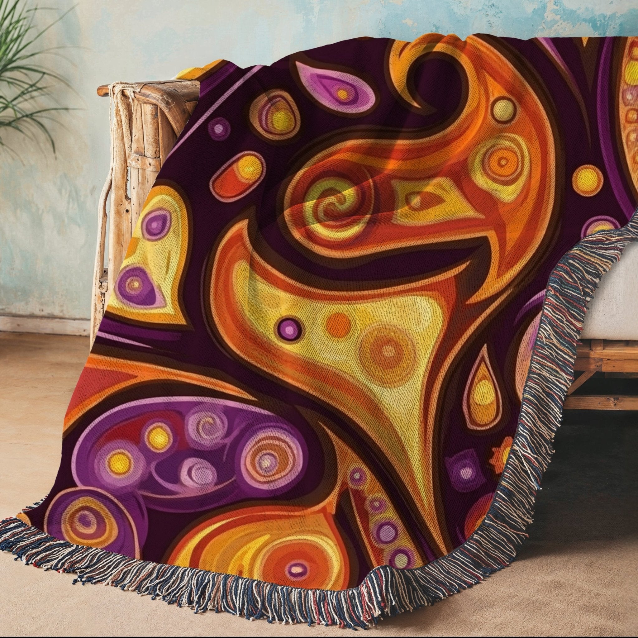 Woven Blanket - Psychedelic Abstract Art Throw Blanket, Colorful Swirl Pattern, Bohemian Home Decor - Craig Michael Design