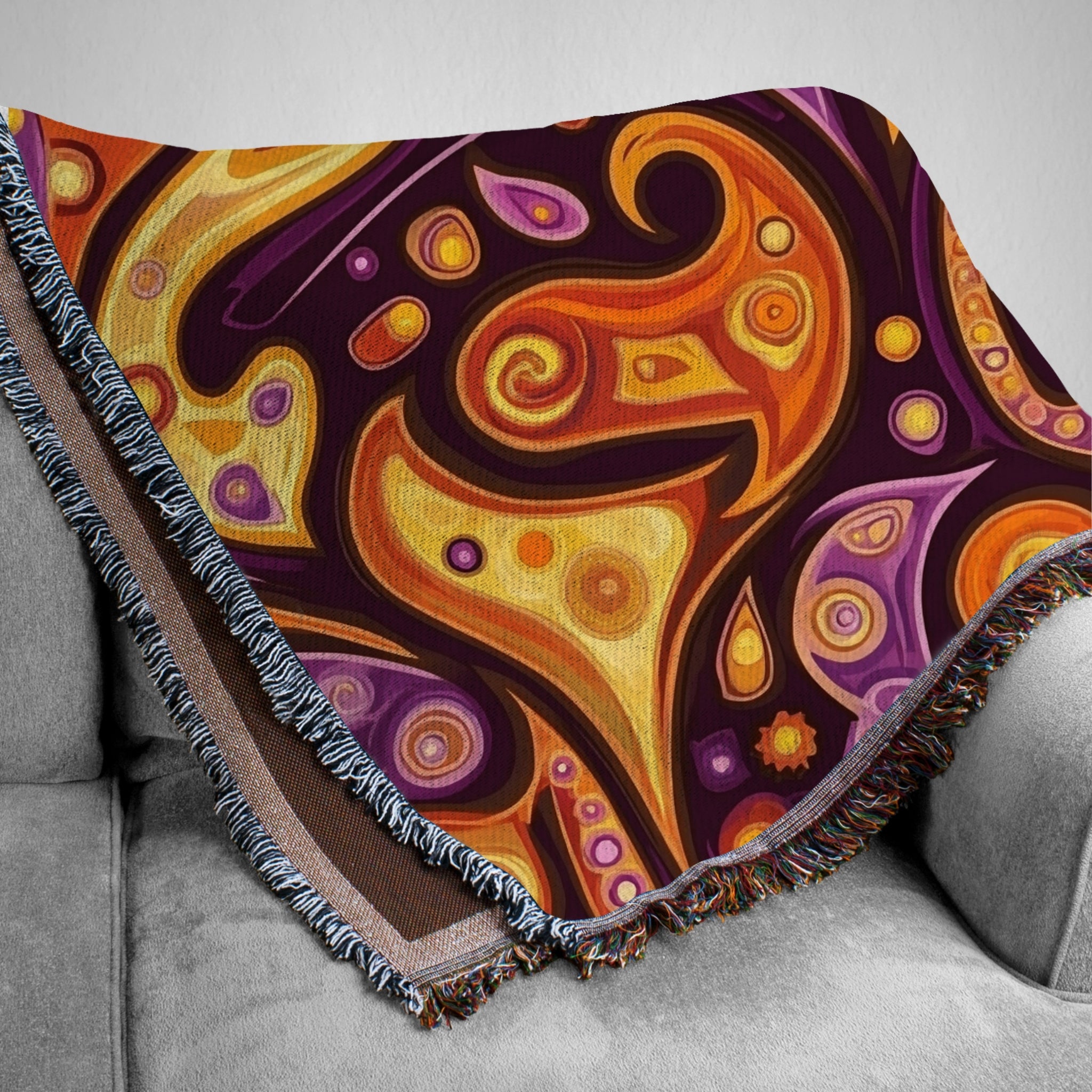 Woven Blanket - Psychedelic Abstract Art Throw Blanket, Colorful Swirl Pattern, Bohemian Home Decor - Craig Michael Design