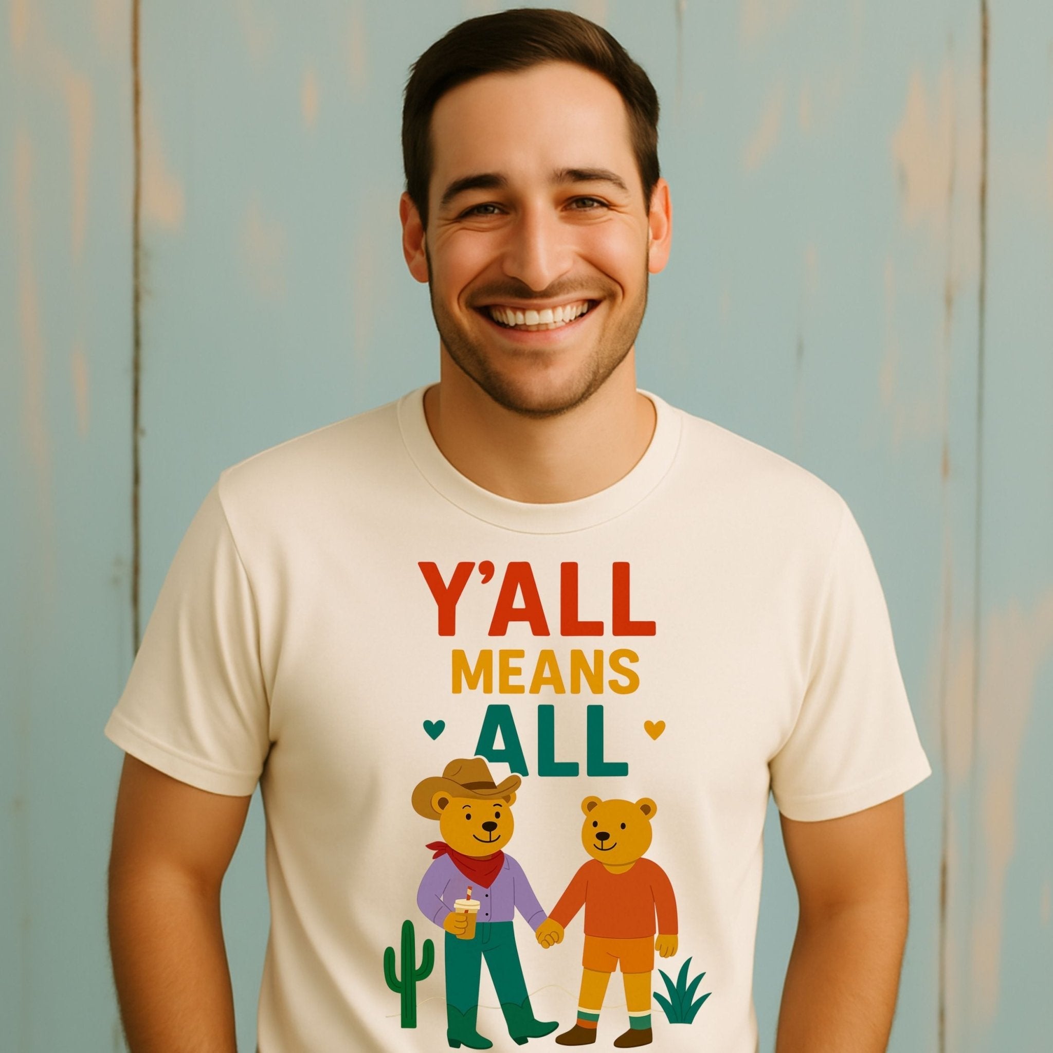 Y’all Means All Shirt, Gay Cowboy Bear T-Shirt, LGBTQ Pride Tee for Him - Craig Michael Design