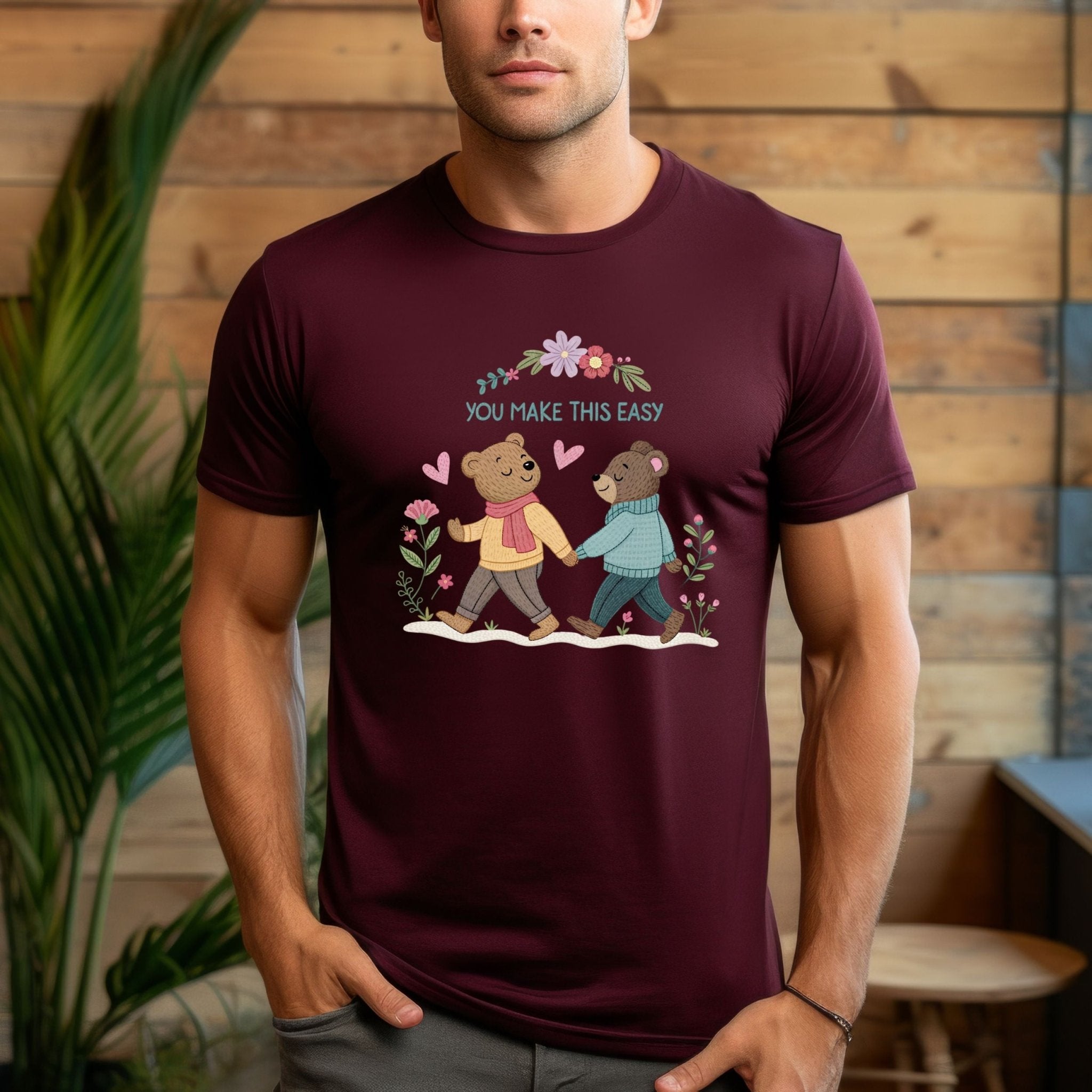 You Make This Easy T-Shirt, Gay Couple Bear Design, Embroidered Style LGBTQ Gift - Craig Michael Design
