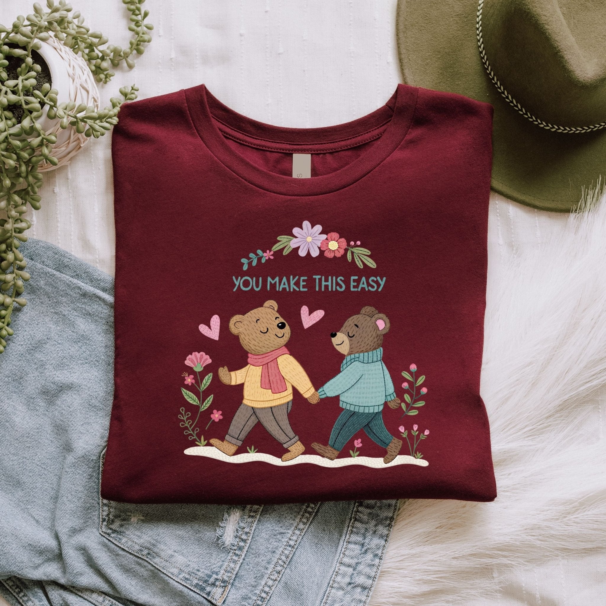 You Make This Easy T-Shirt, Gay Couple Bear Design, Embroidered Style LGBTQ Gift - Craig Michael Design