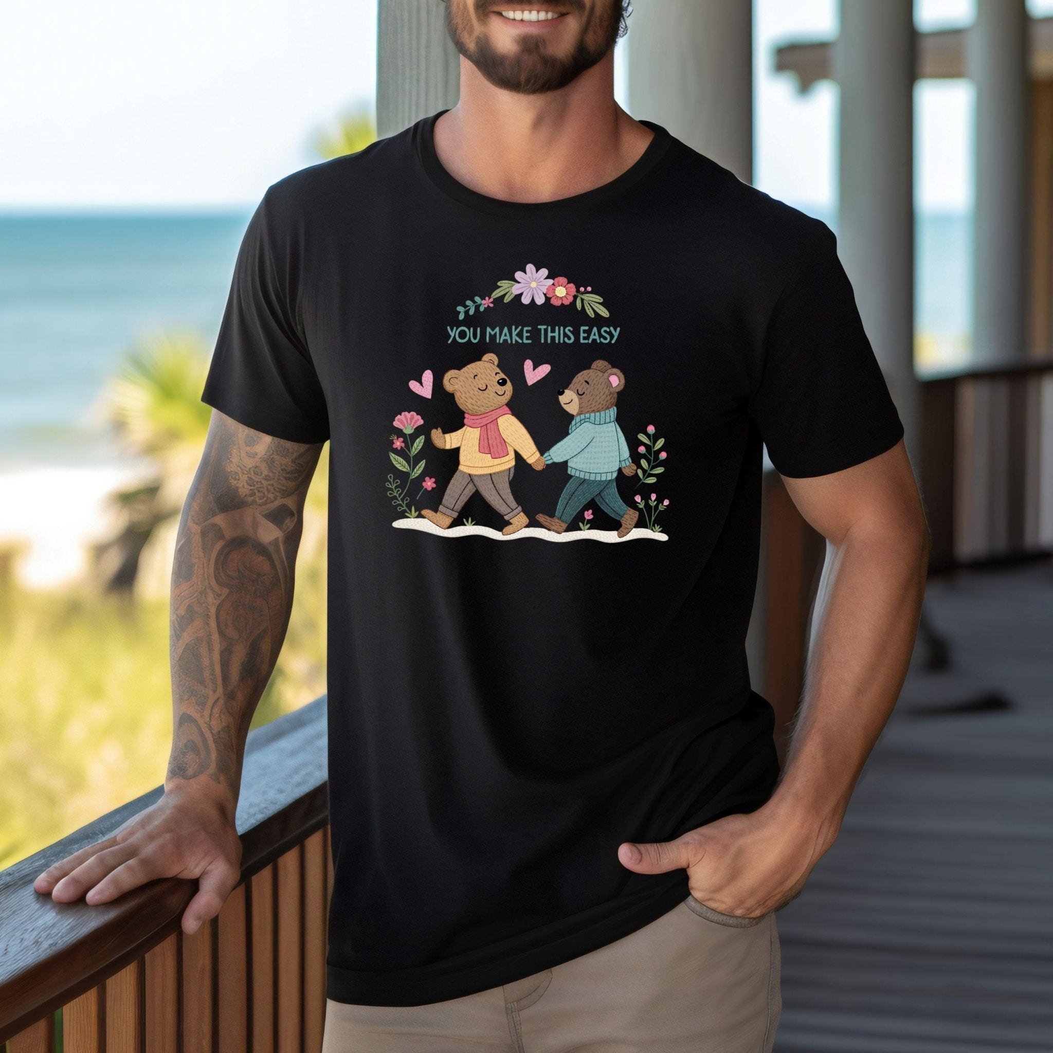 You Make This Easy T-Shirt, Gay Couple Bear Design, Embroidered Style LGBTQ Gift - Craig Michael Design