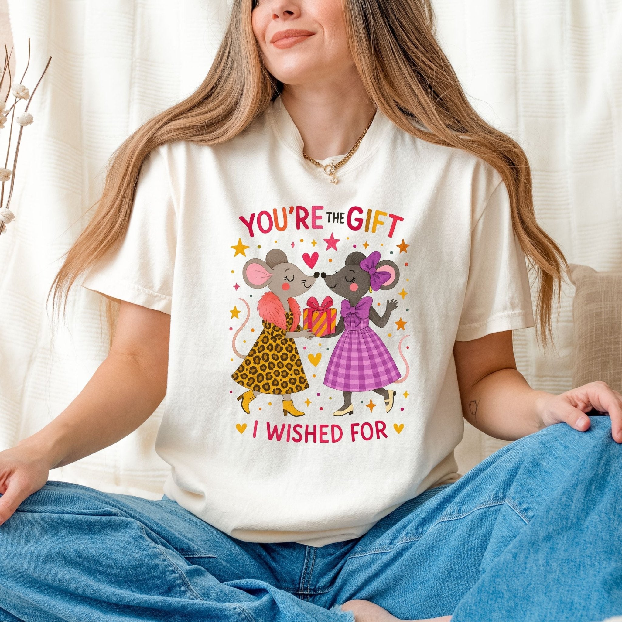 You're the Gift I Wished For Tee, Comfort Colours Lesbian Birthday Shirt, Mouse Couple T-Shirt for Her, Cute LGBTQ Gift for Girlfriend - Craig Michael Design
