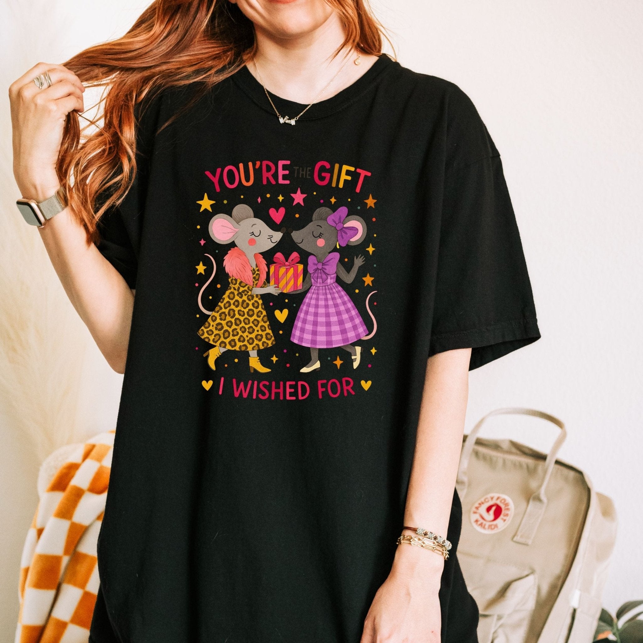 You're the Gift I Wished For Tee, Comfort Colours Lesbian Birthday Shirt, Mouse Couple T-Shirt for Her, Cute LGBTQ Gift for Girlfriend - Craig Michael Design