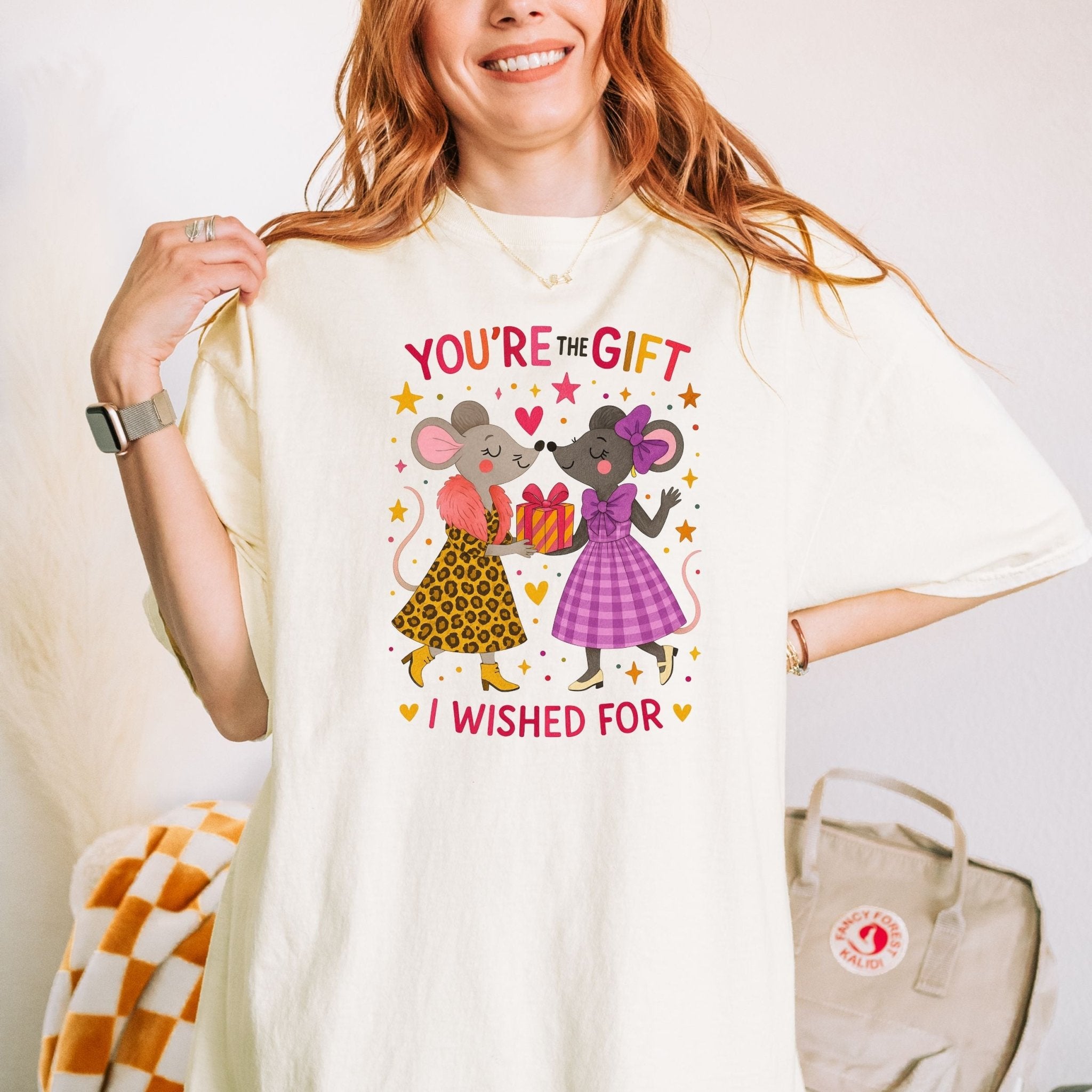 You're the Gift I Wished For Tee, Comfort Colours Lesbian Birthday Shirt, Mouse Couple T-Shirt for Her, Cute LGBTQ Gift for Girlfriend - Craig Michael Design