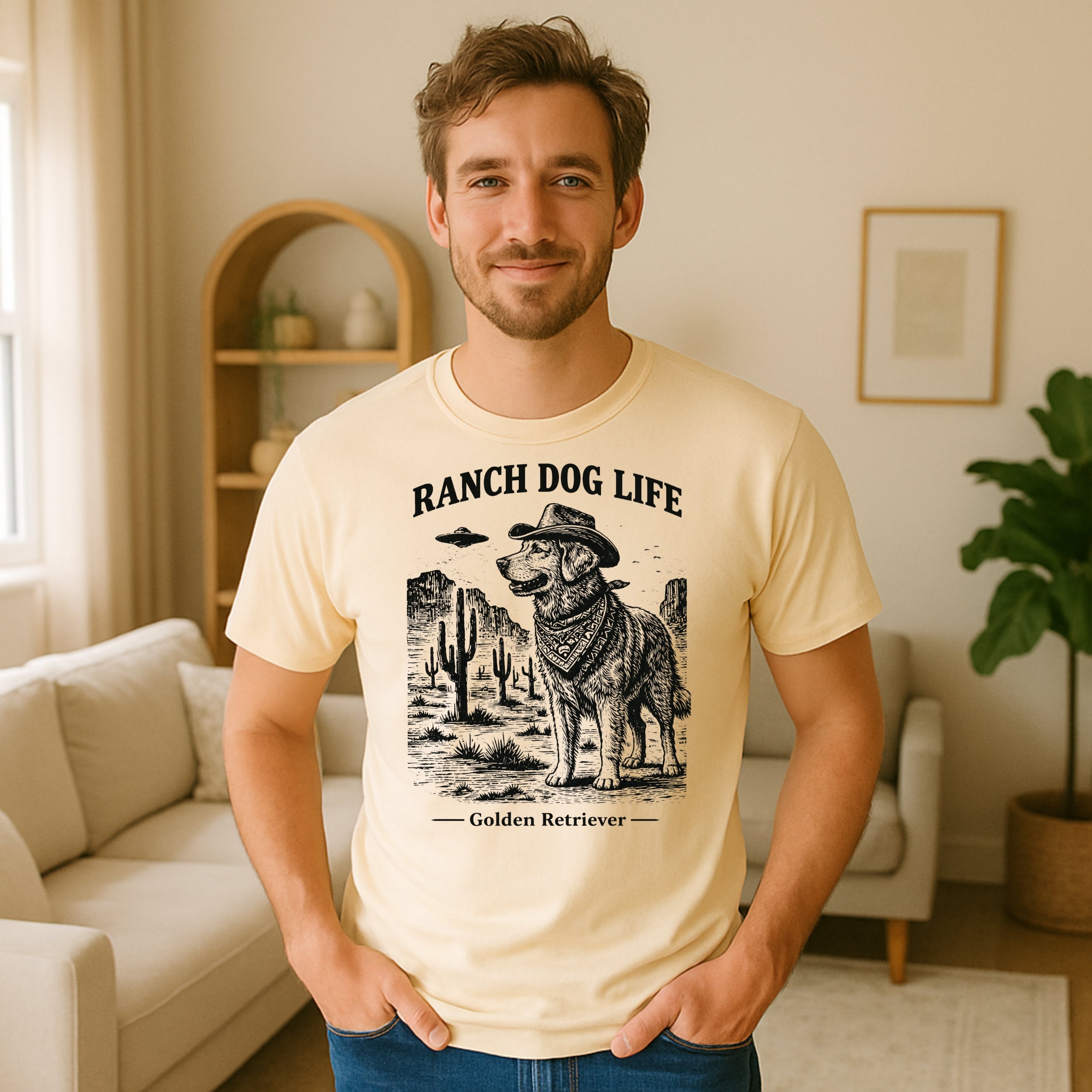 Ranch Dog Life Golden Retriever Graphic Tee Shirt