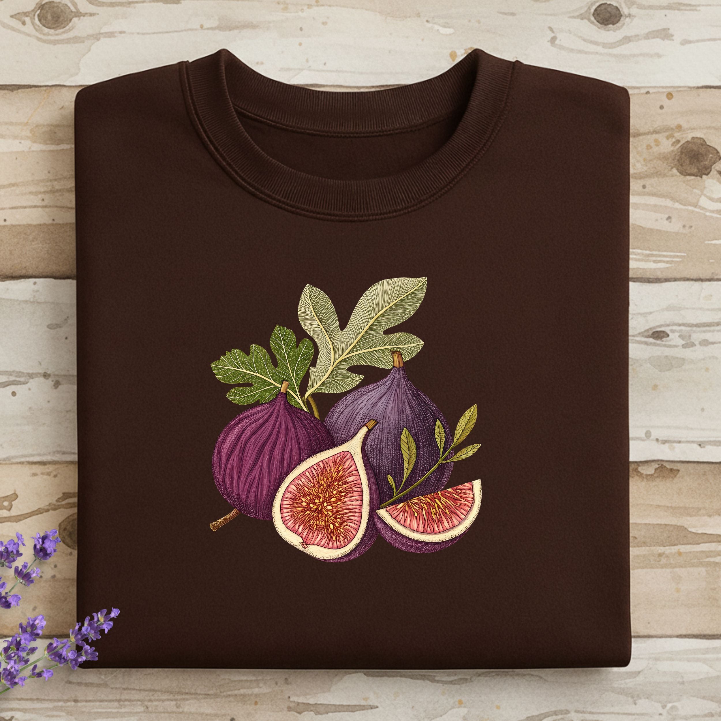 Fig and Leaves Graphic Design Pullover Sweater