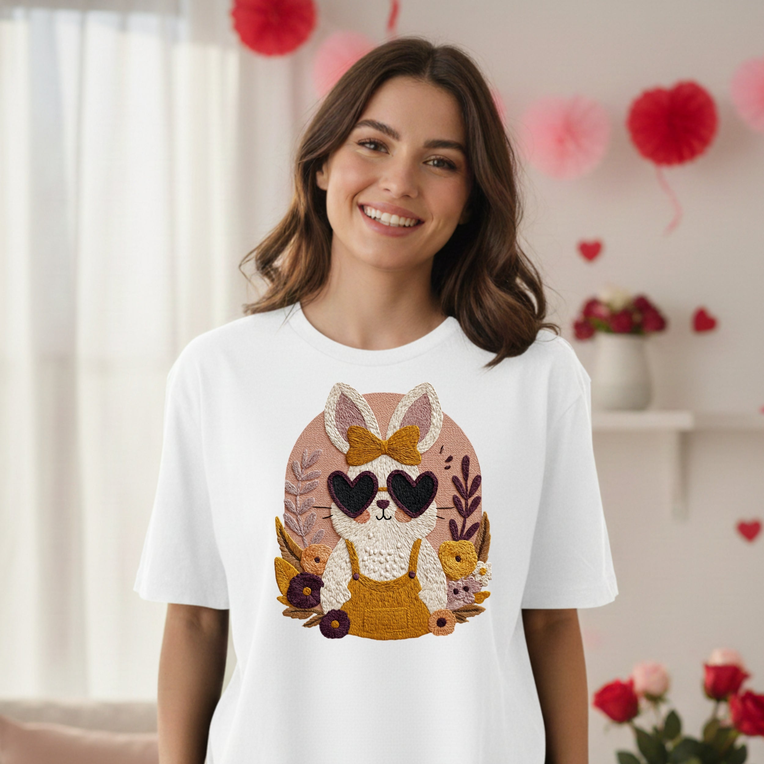Adorable Bunny with Heart Eyes Printed T-Shirt
