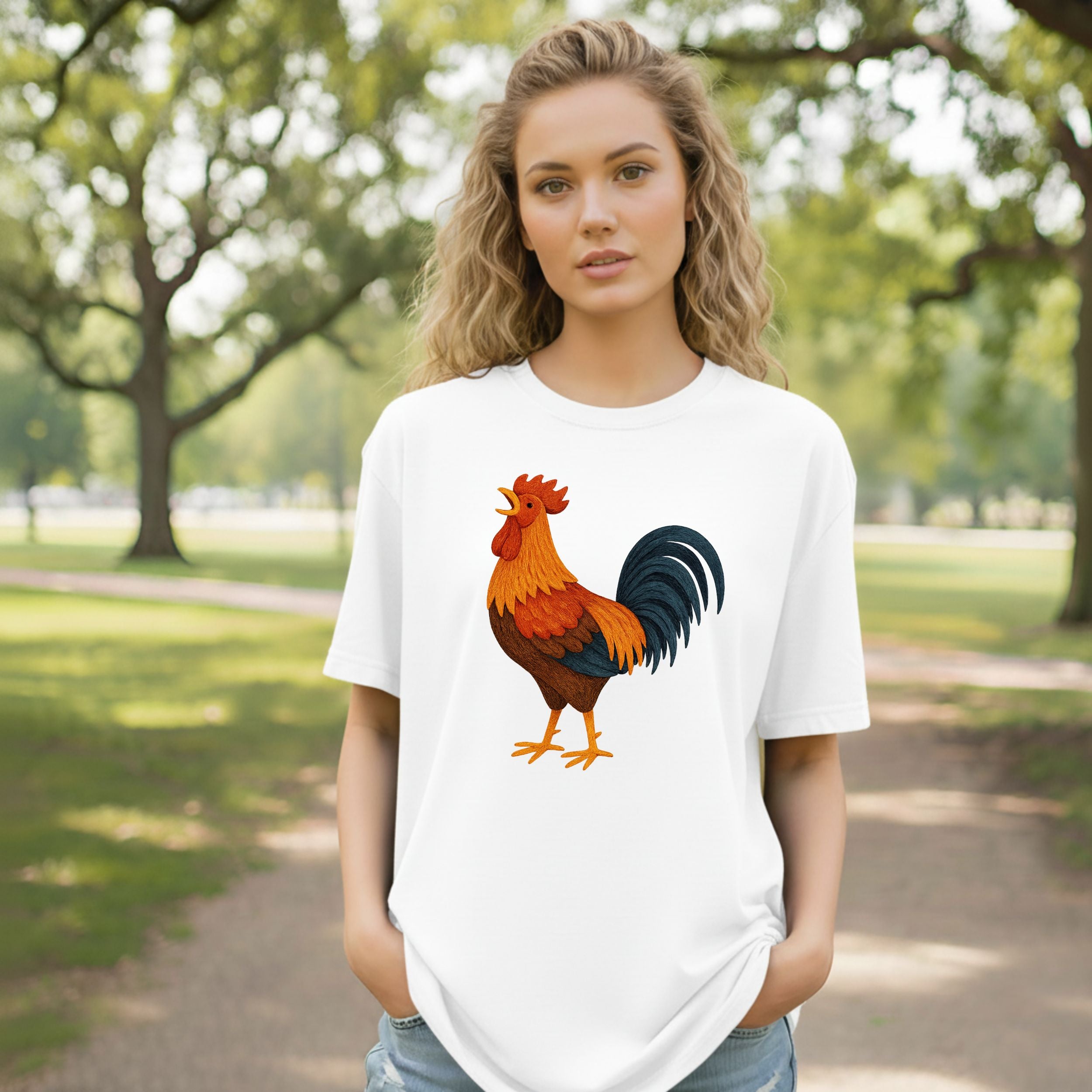 Vibrant Rooster Design Casual Tee for Everyday Style
