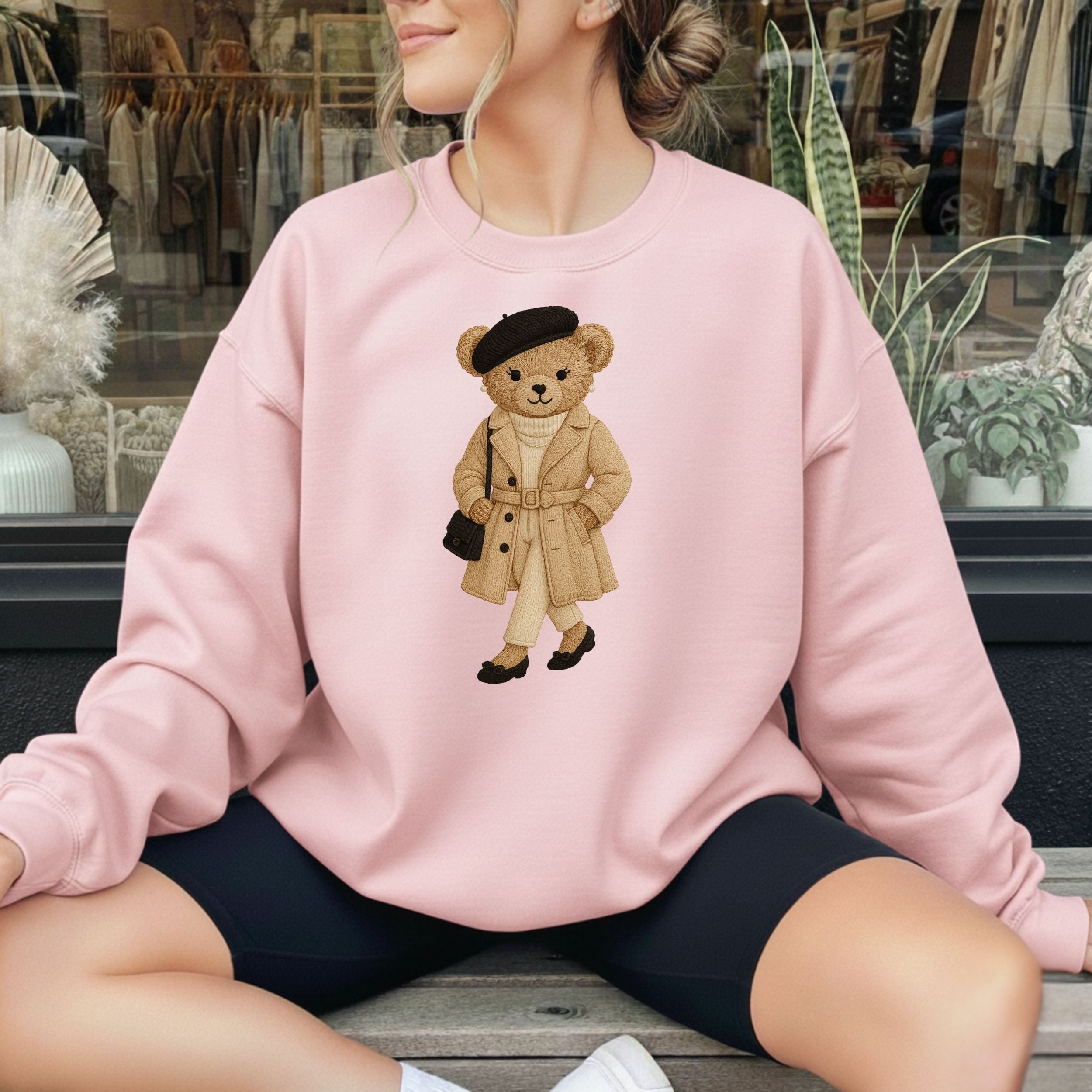 Stylish Bear in Trench Coat Pink Sweatshirt