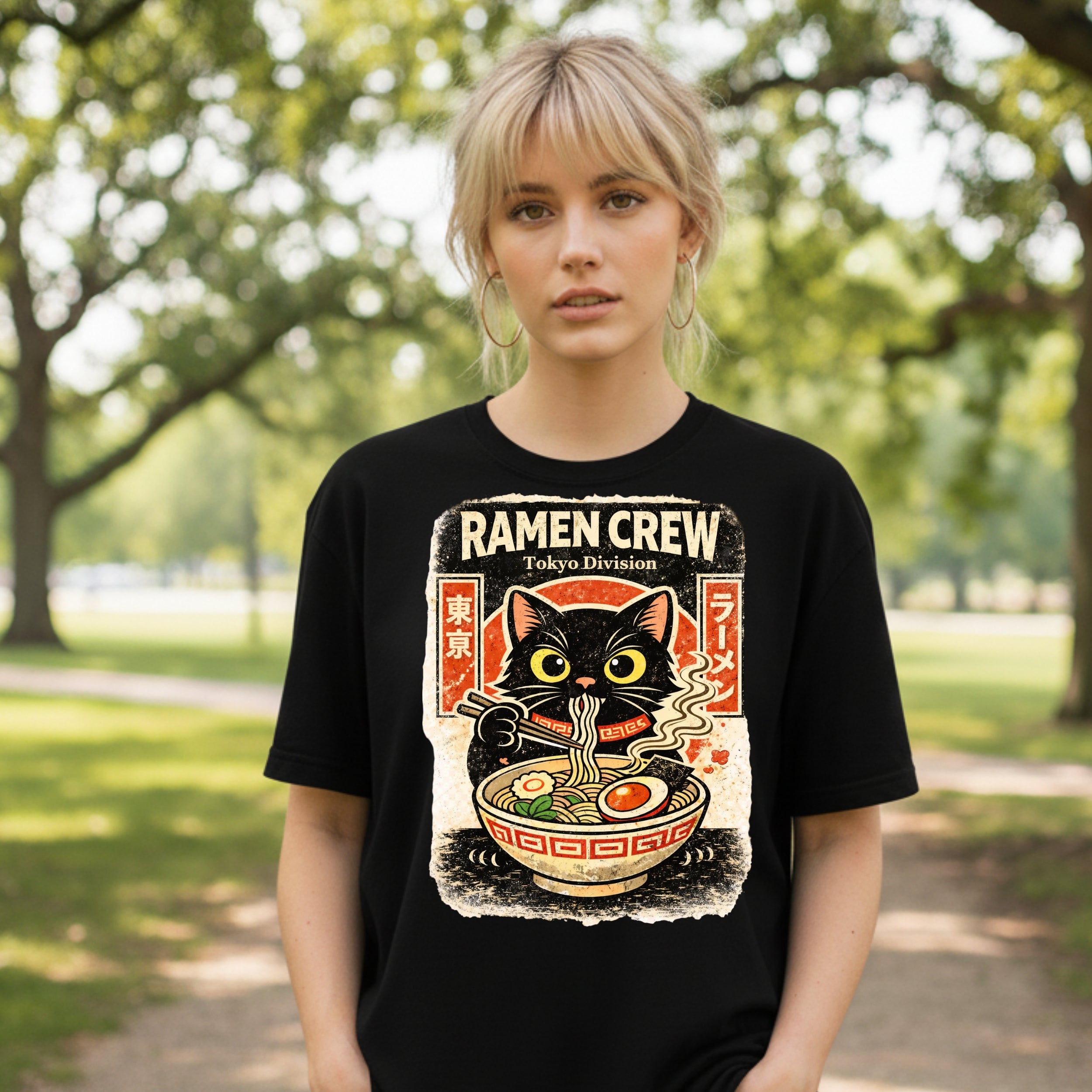 Ramen Crew Tokyo Division Cat Eating Ramen T-Shirt