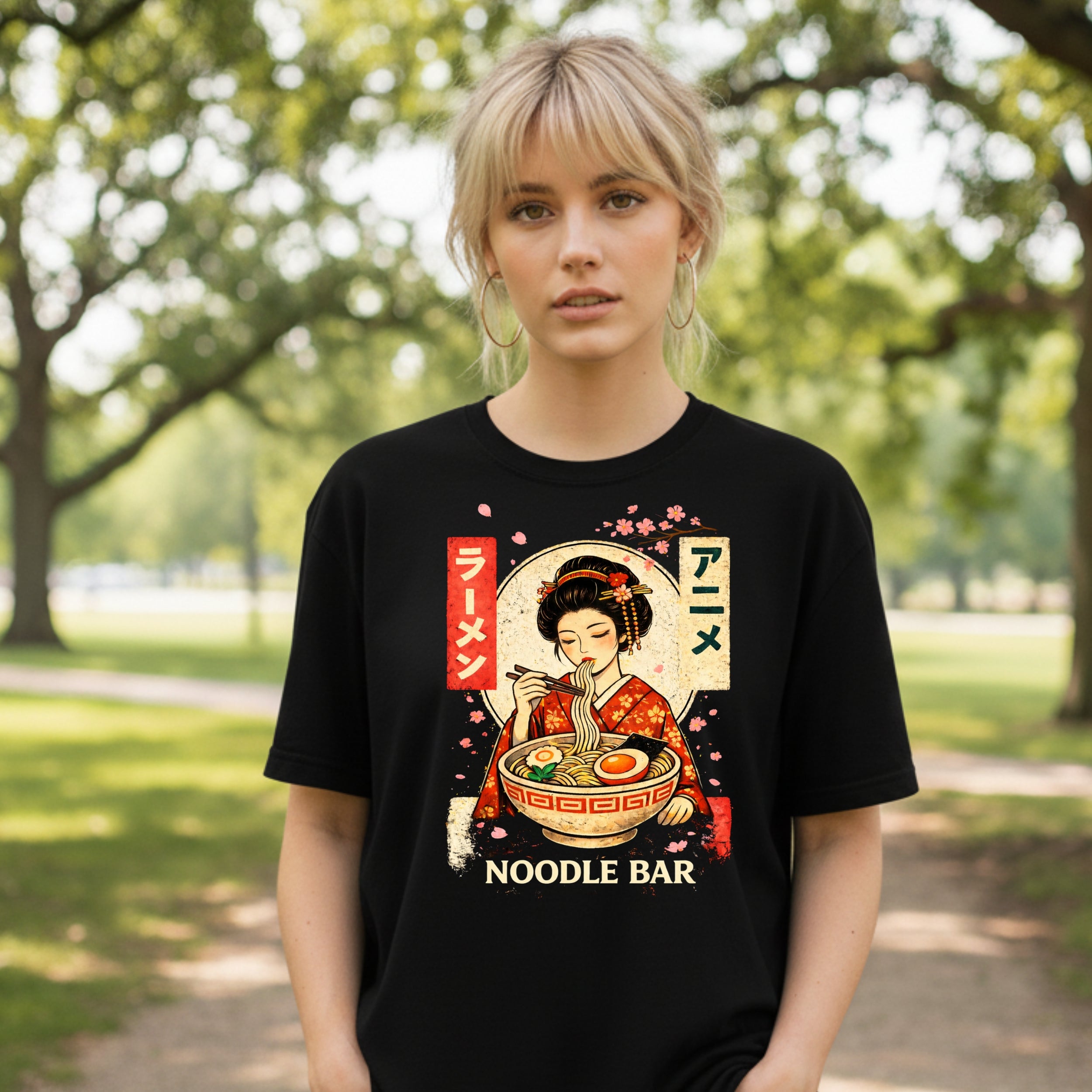 Geisha Eating Ramen Noodle Bar Graphic Tee