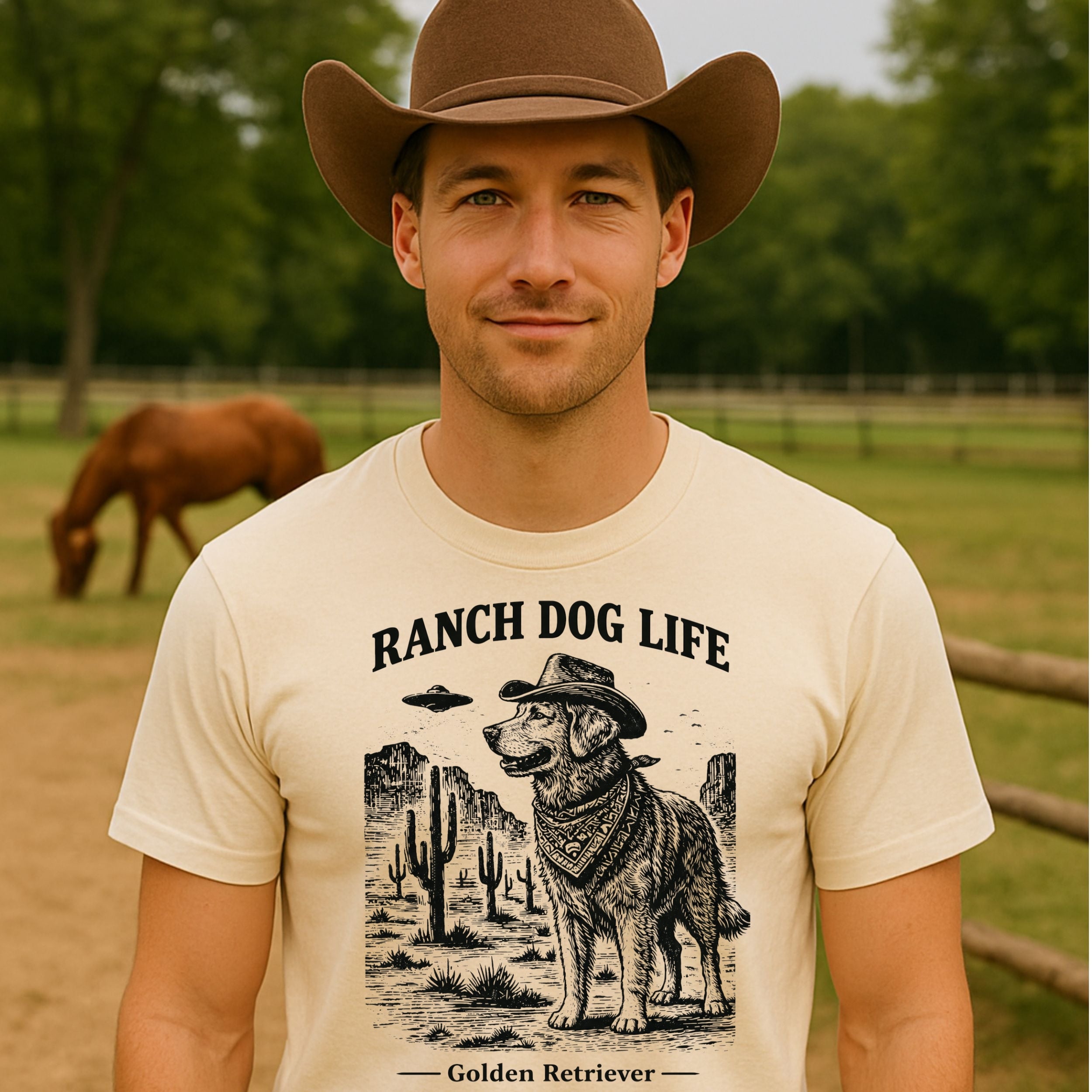 Ranch Dog Life Golden Retriever Graphic Tee Shirt