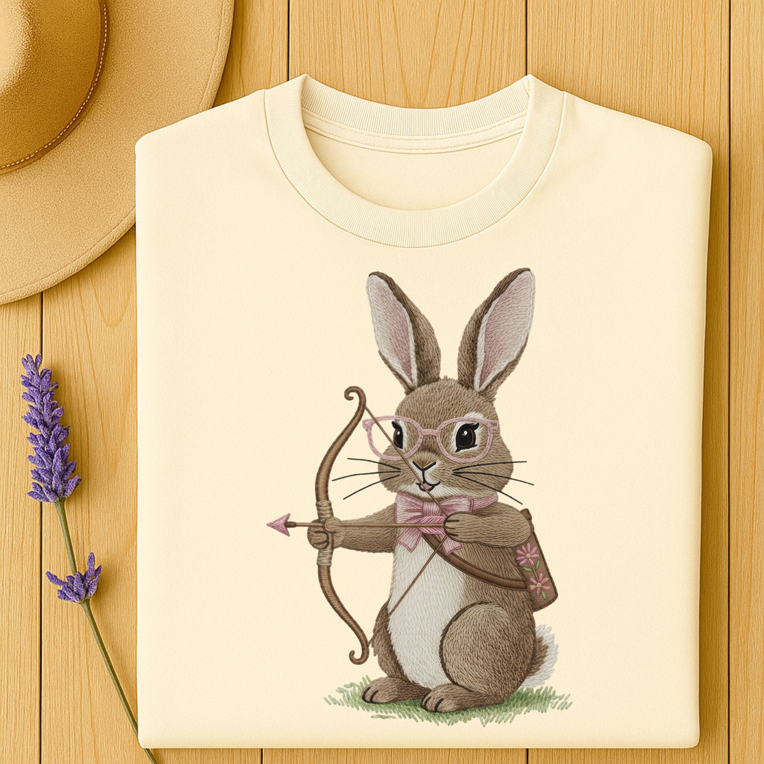 Cute Bunny Archer with Glasses and Bow Design T-shirt