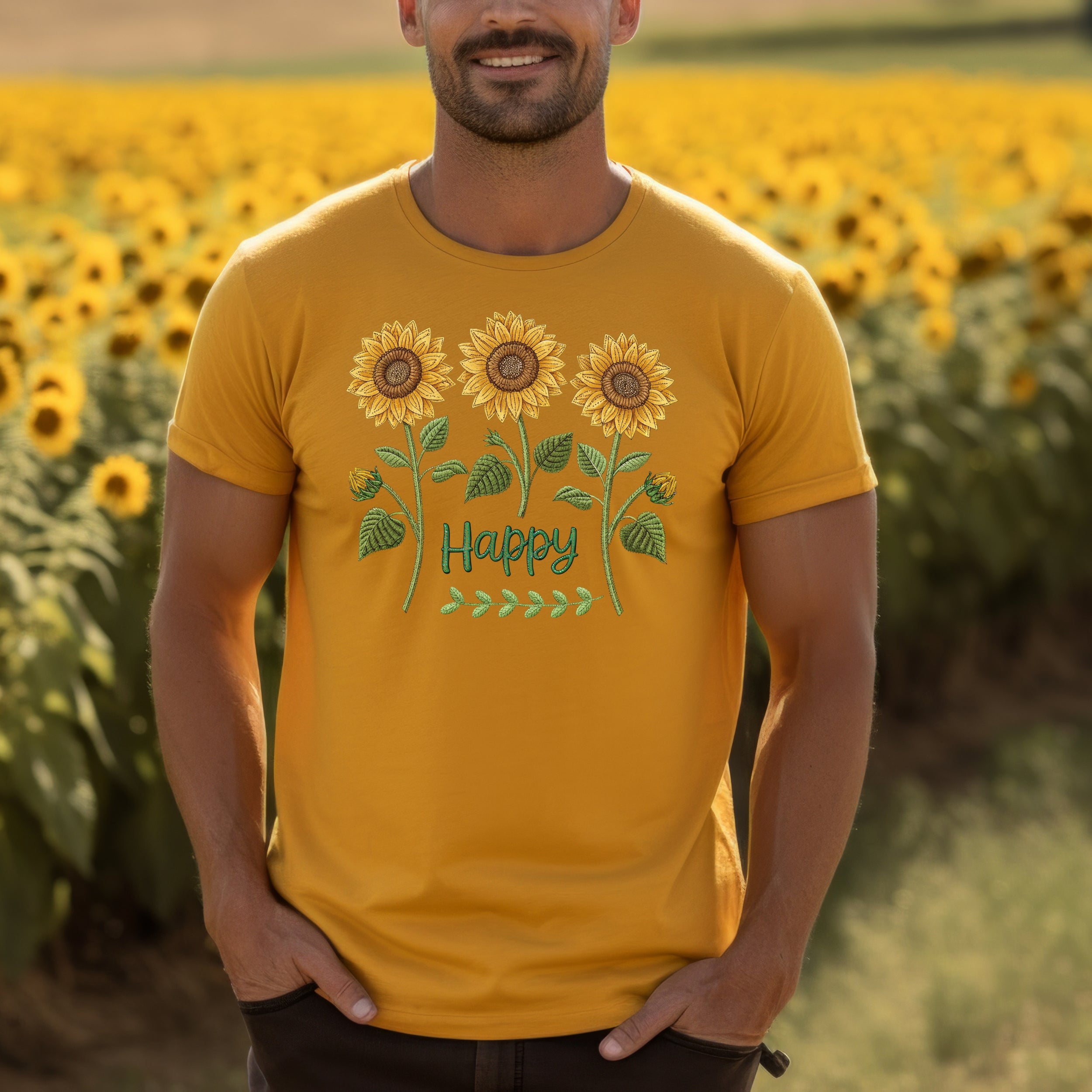 Happy Sunflower Print Yellow T-Shirt for a Cheerful Look