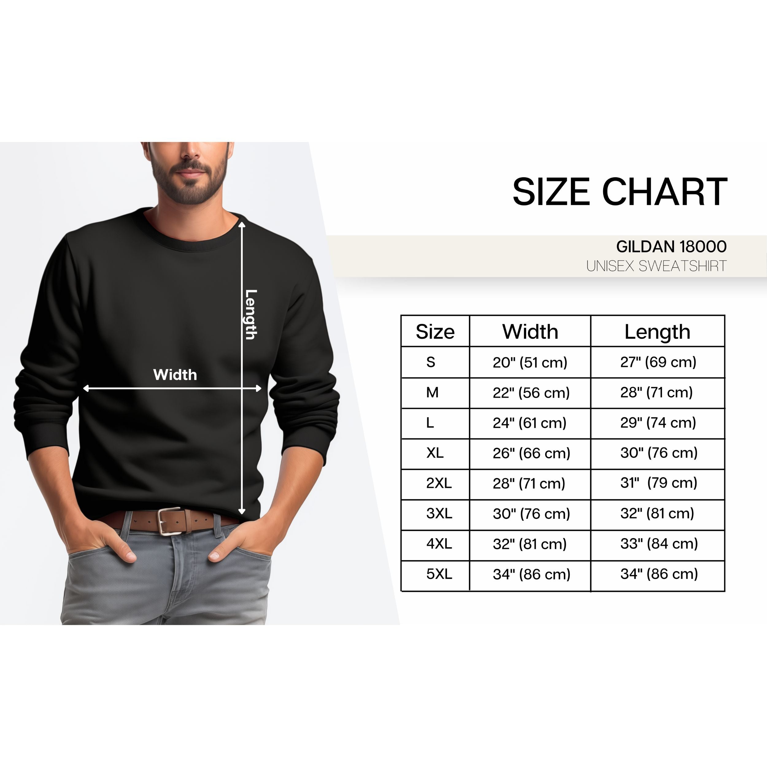Gildan 18000 Unisex Sweatshirt Size Chart Product